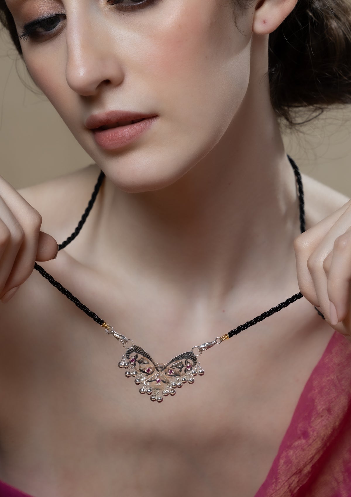 Kumkum Handmade Silver Mangalsutra