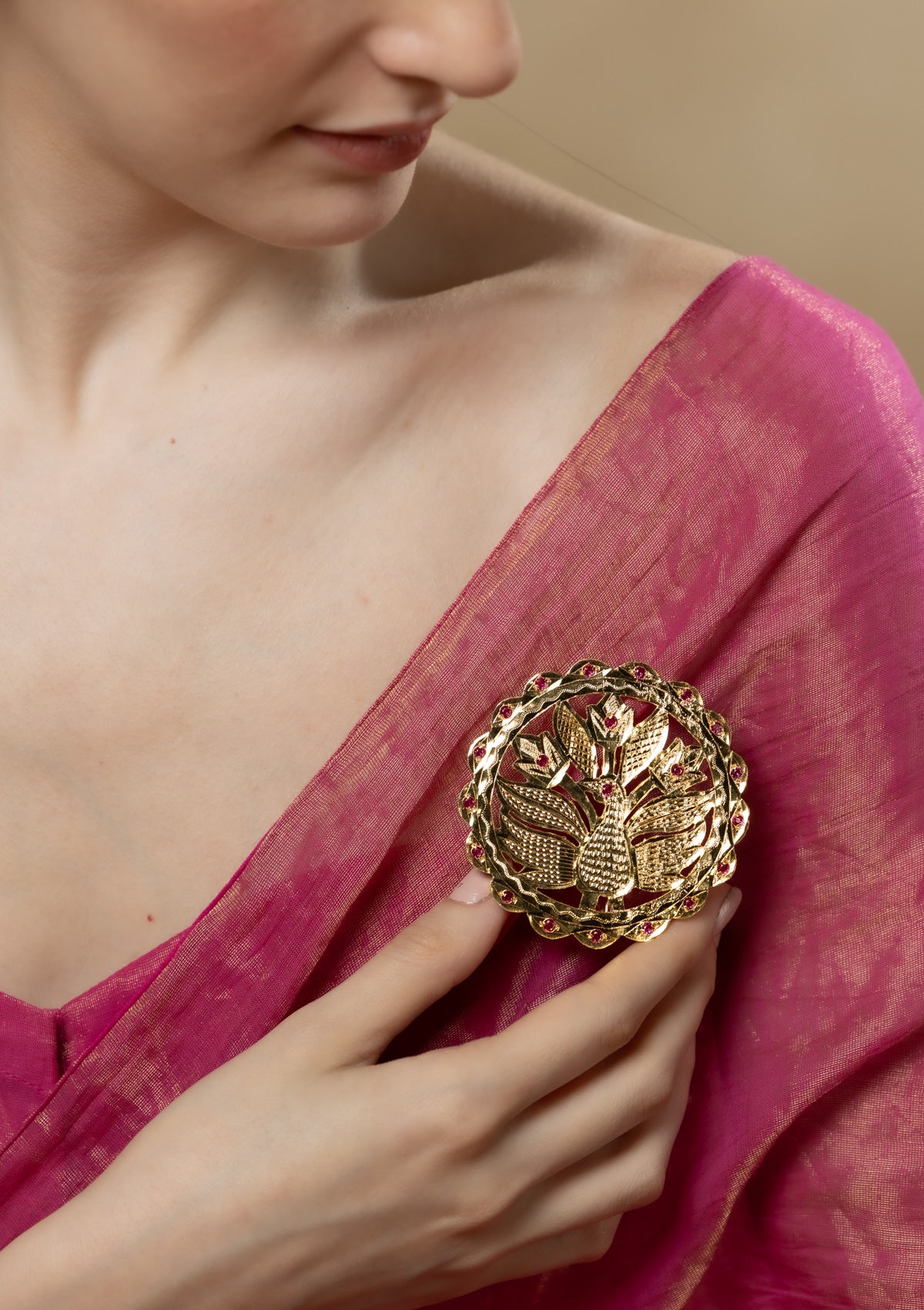 Hiba Gold Tone Silver Brooch