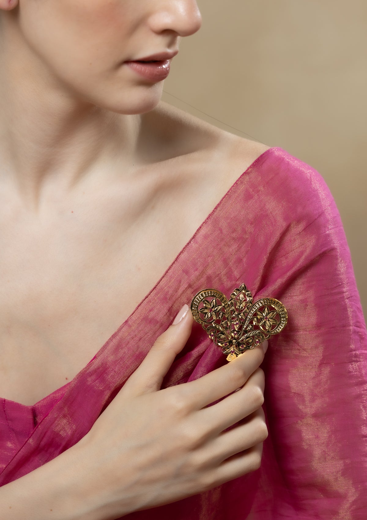 Asma Gold Tone Silver Brooch