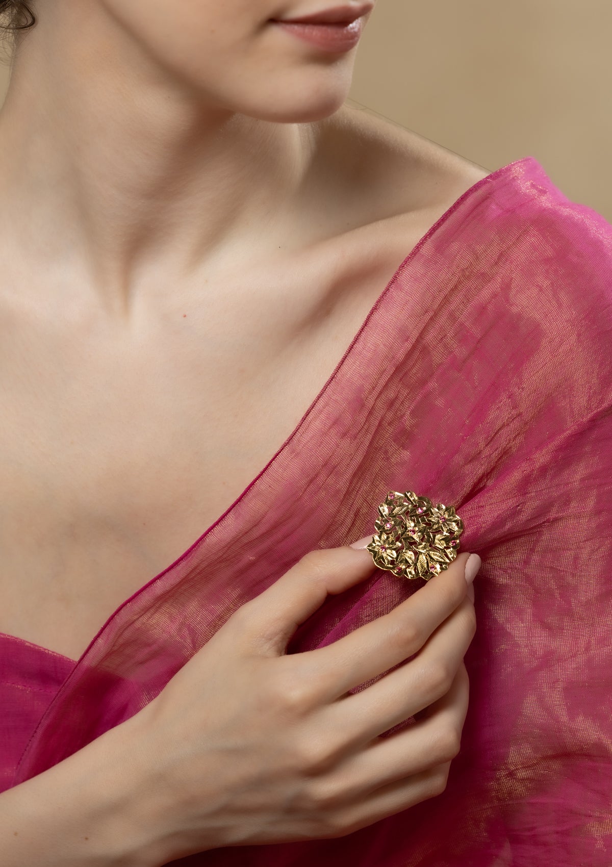 Aala Gold Tone Silver Brooch