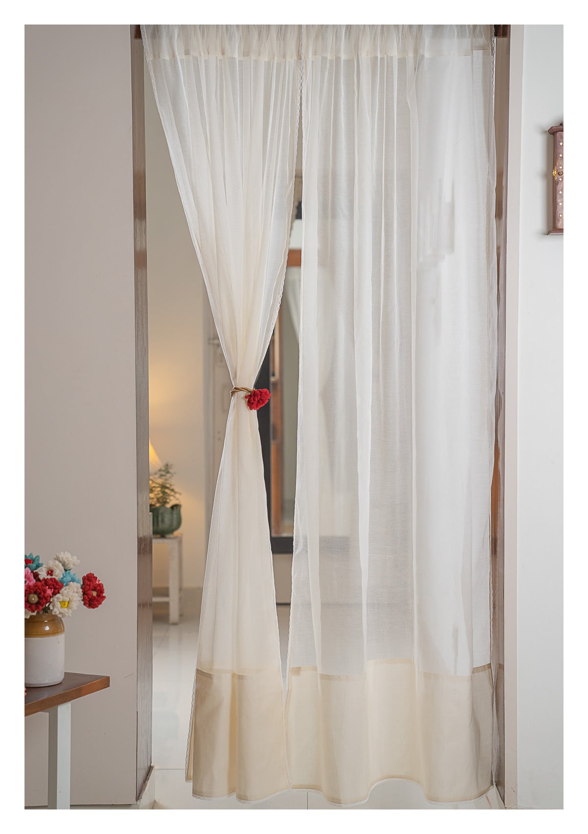 Opal White Chanderi Sheer Curtains- Set of 2