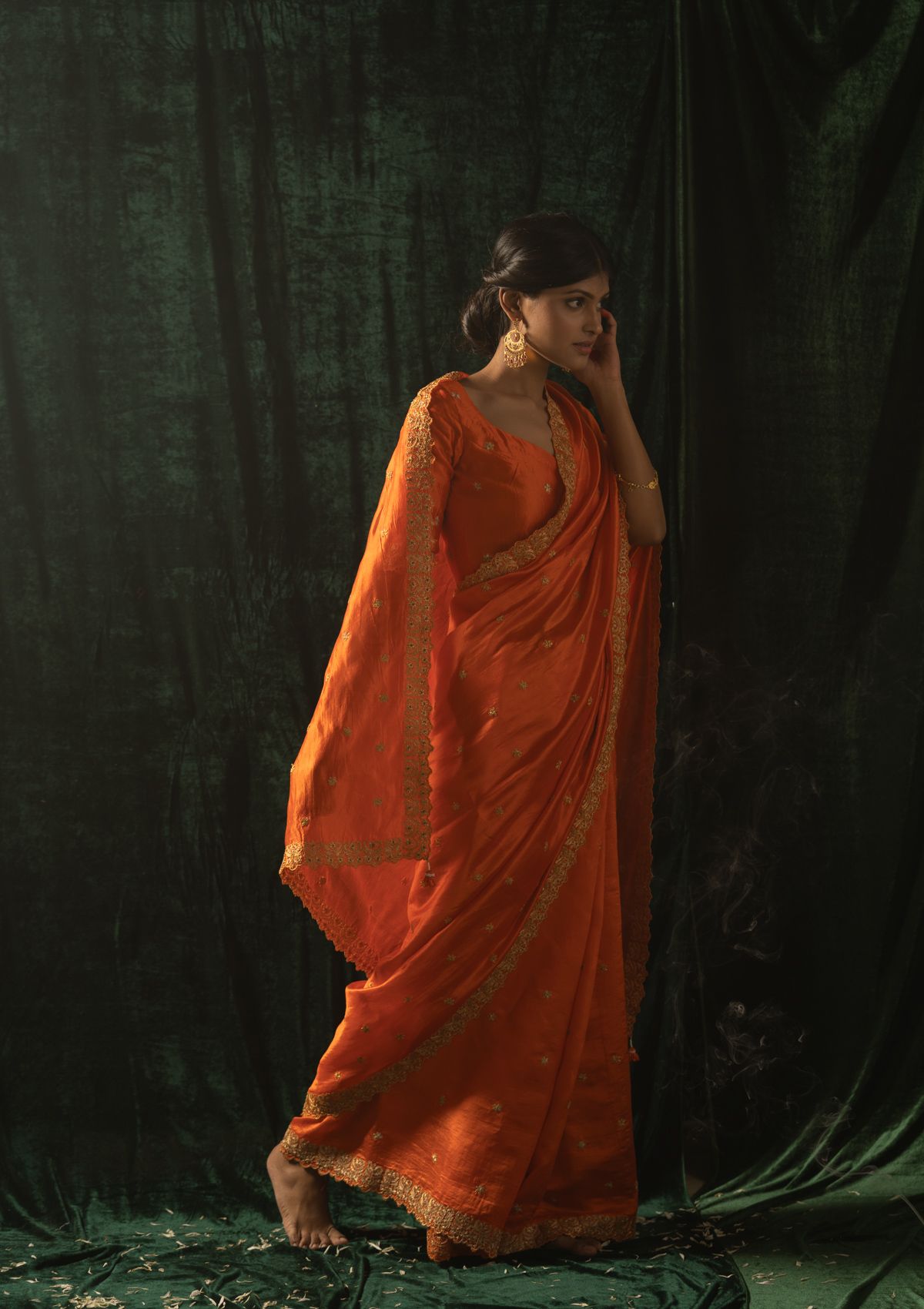 Pali Orange Mulberry Silk Saree