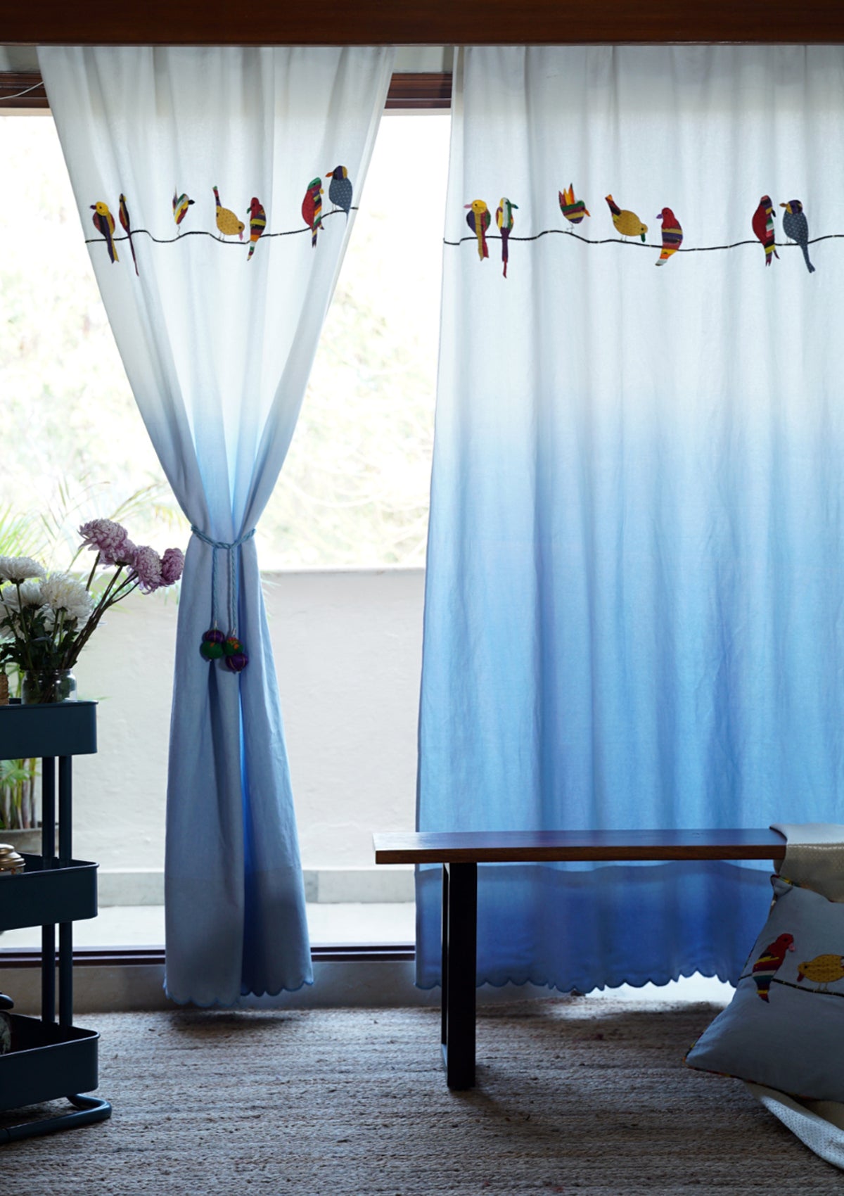 Pheasant Ombre Blue canvas Curtain