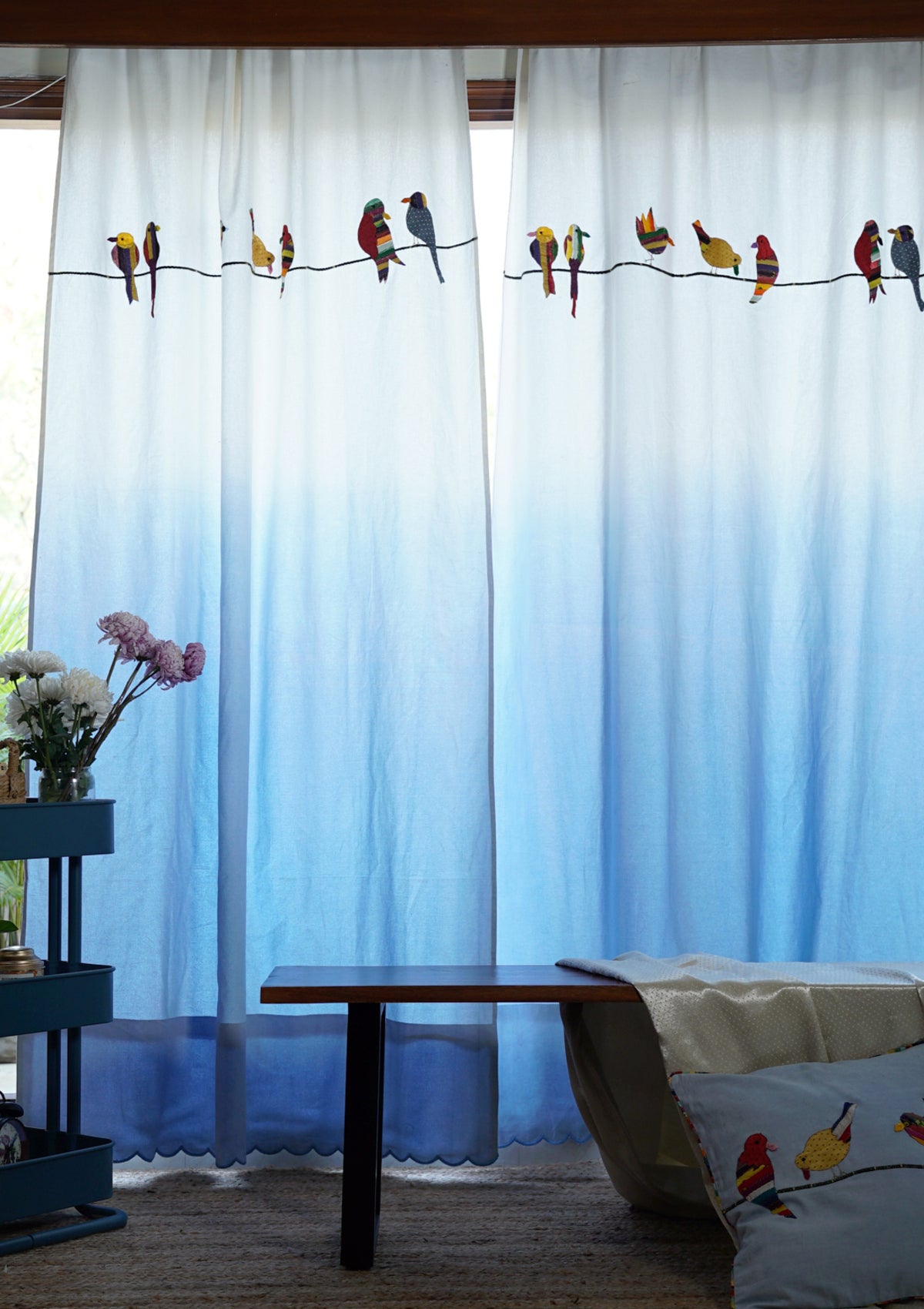 Pheasant Ombre Blue canvas Curtain