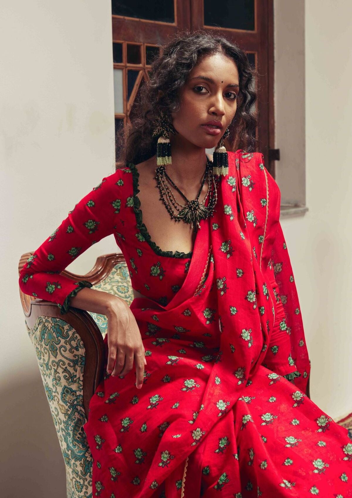 Pingla Red Chintz Saree
