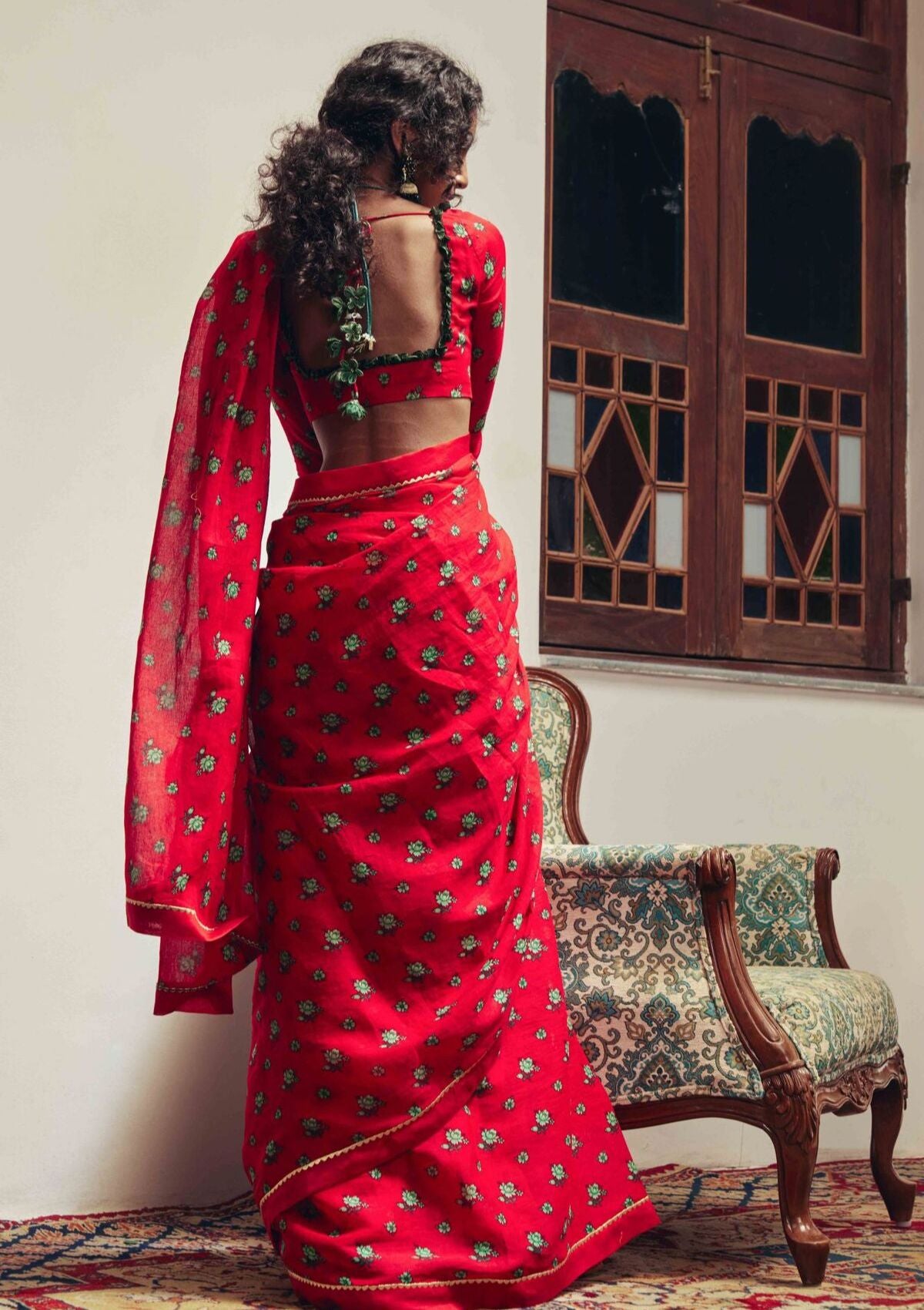 Pingla Red Chintz Saree