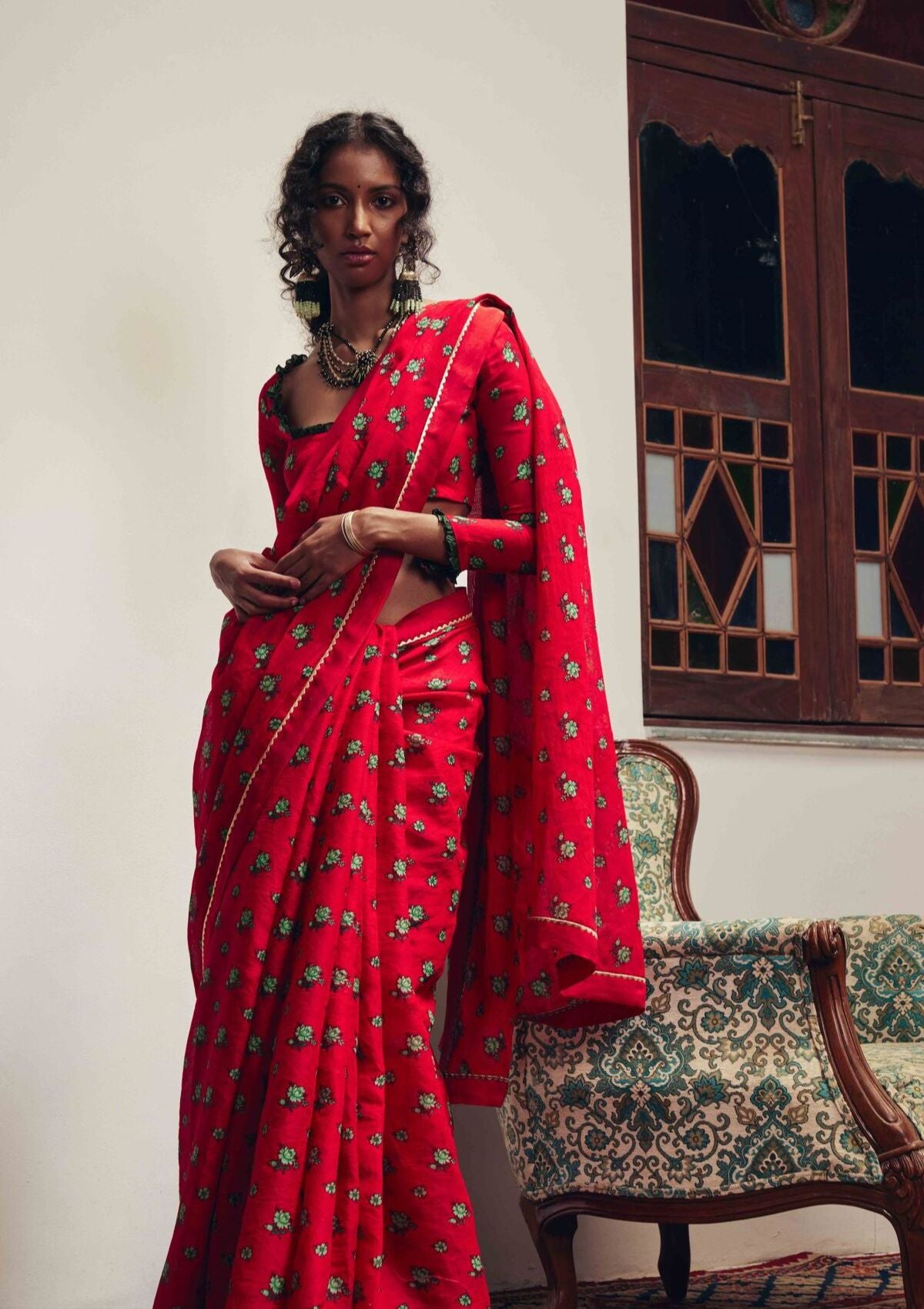 Pingla Red Chintz Saree