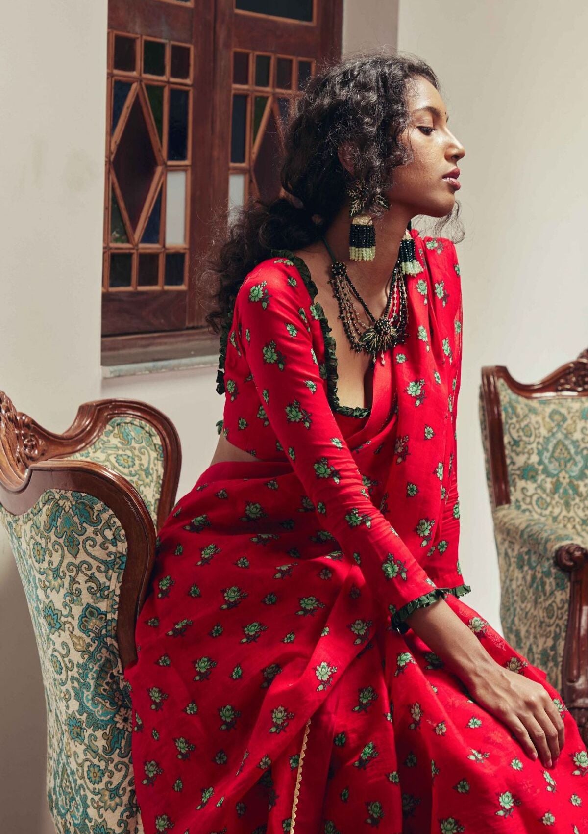 Pingla Red Chintz Saree