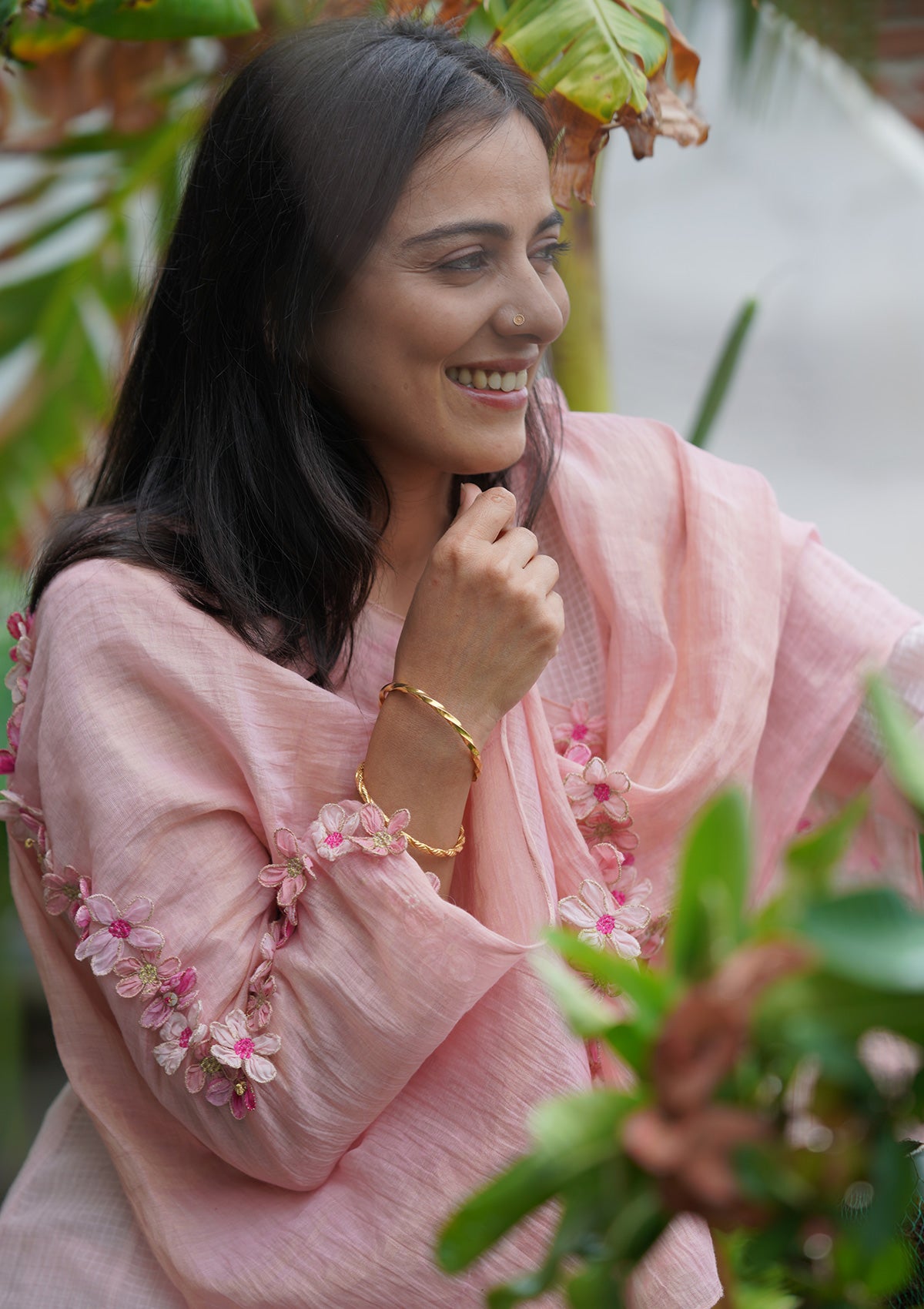 Shams Pink Tissue Chanderi Stole