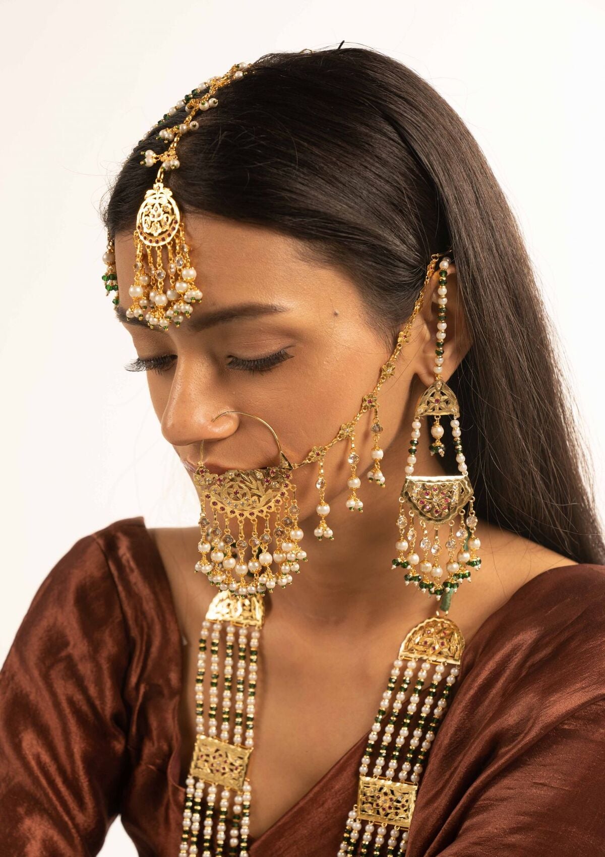 Purva Gold Tone Silver Nath