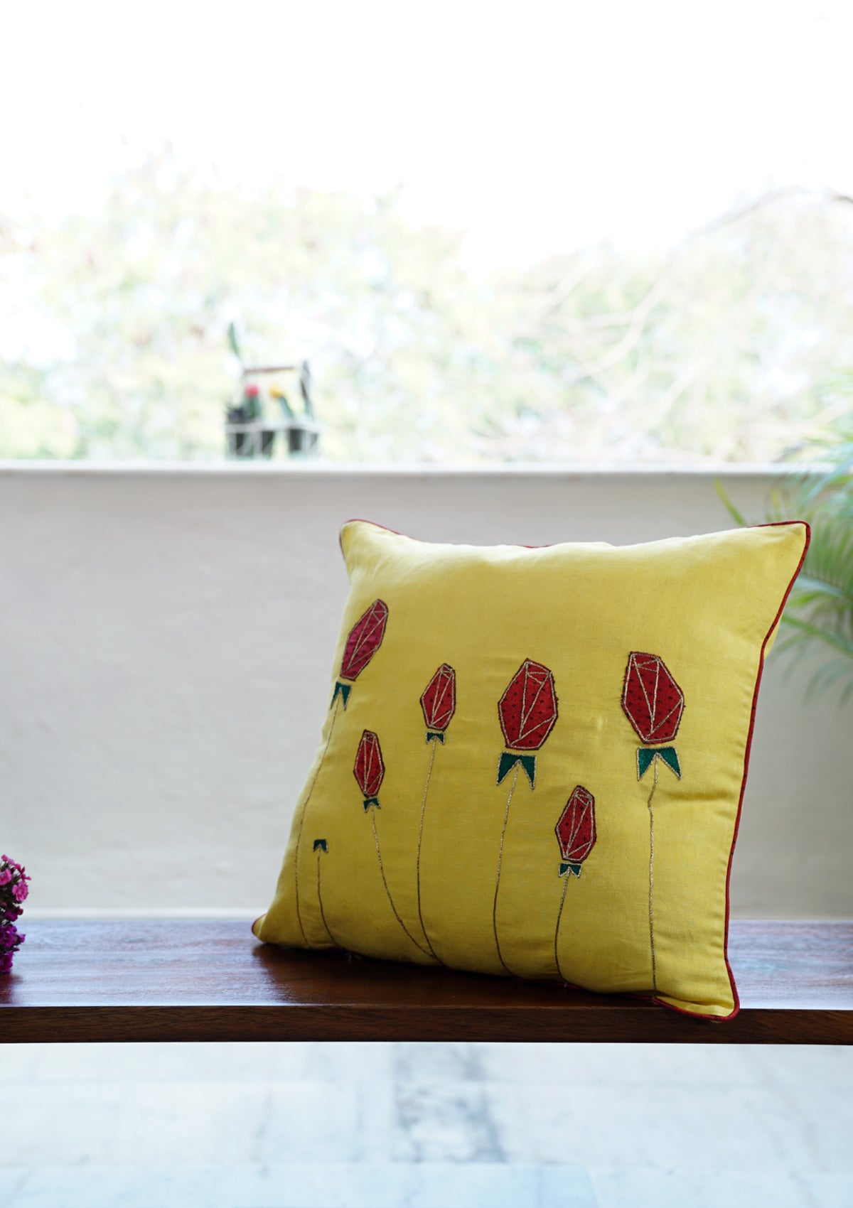Queen Lotus Yellow Linen Cushion Cover