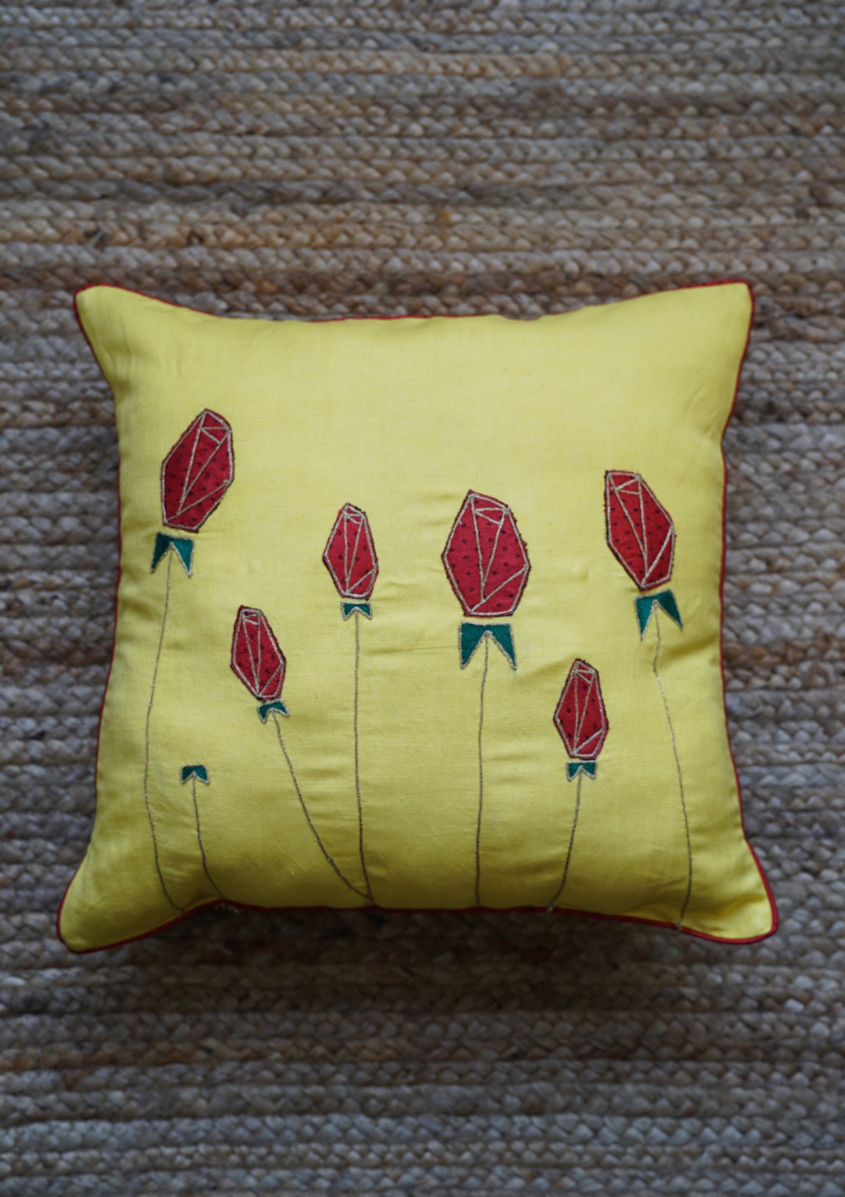 Queen Lotus Yellow Linen Cushion Cover