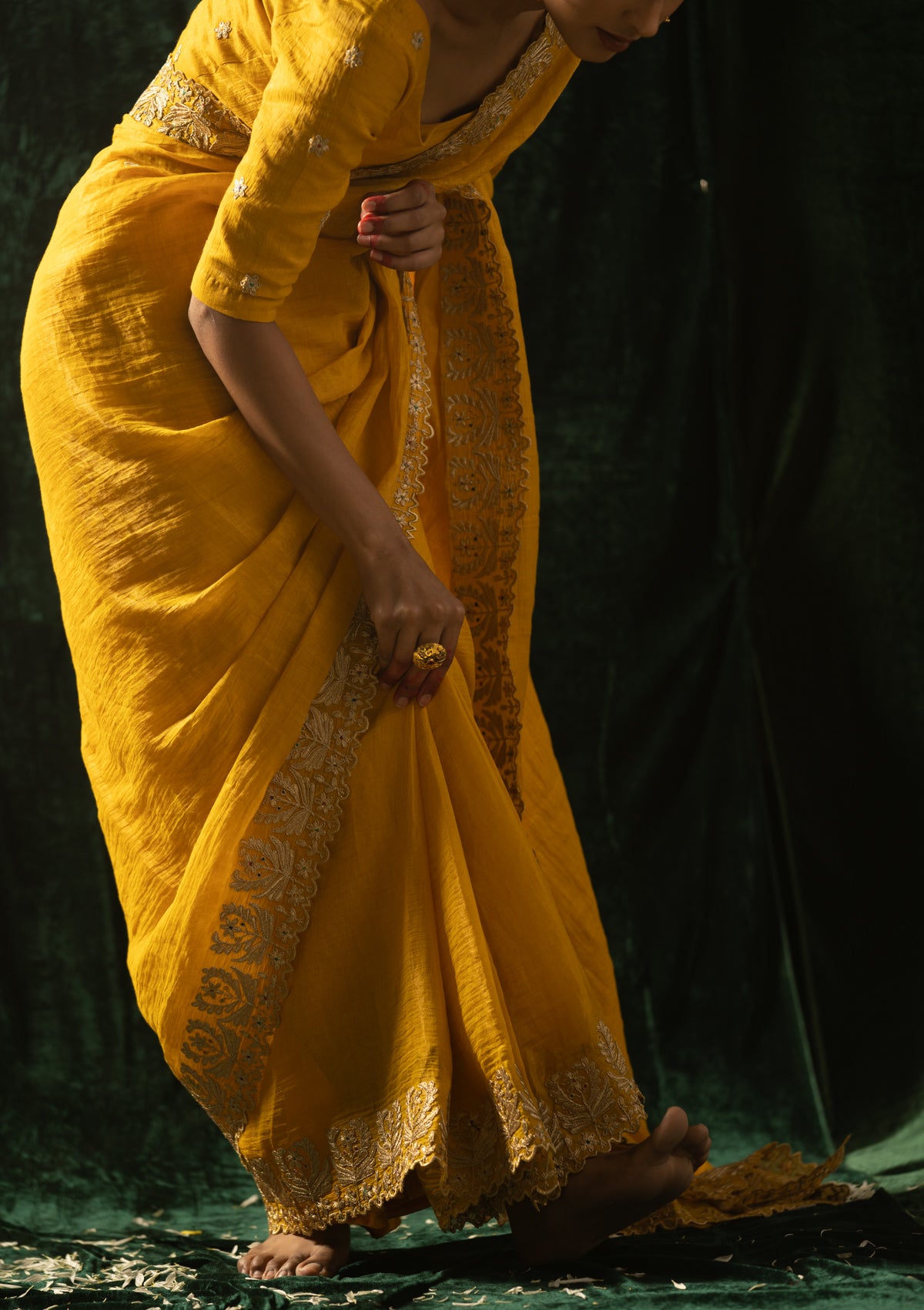 Rambha Yellow Tissue Chanderi Saree