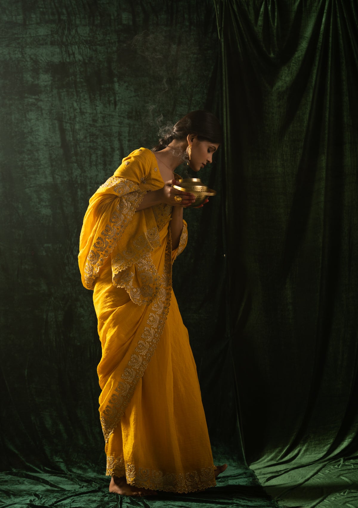 Rambha Yellow Tissue Chanderi Saree