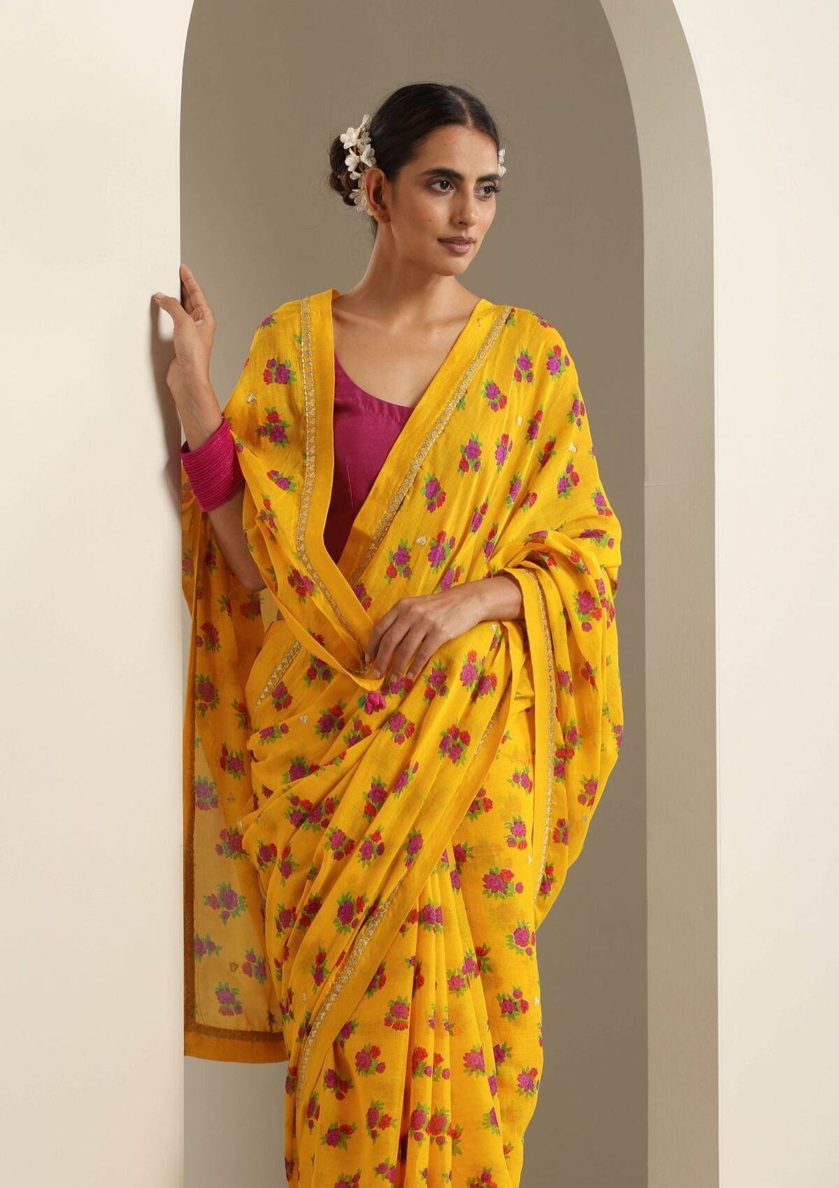 Rampur Yellow Chintz Saree