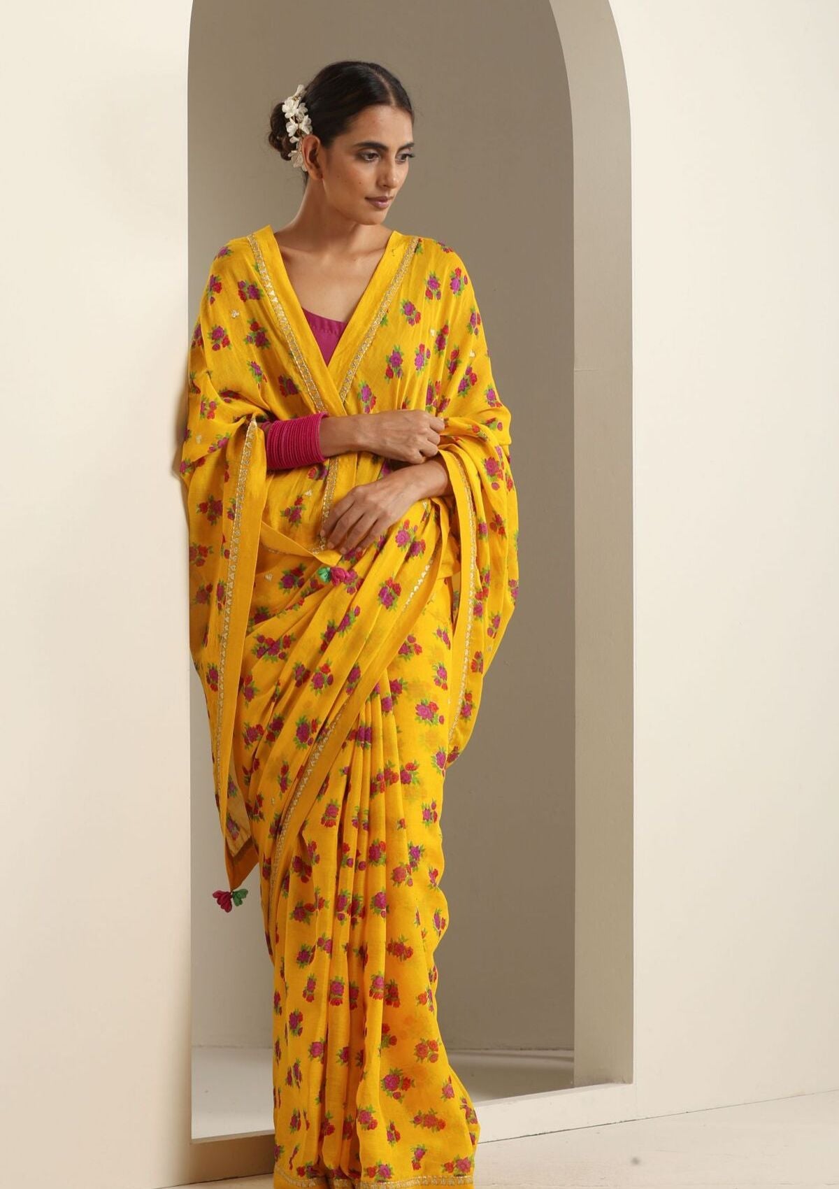 Rampur Yellow Chintz Saree