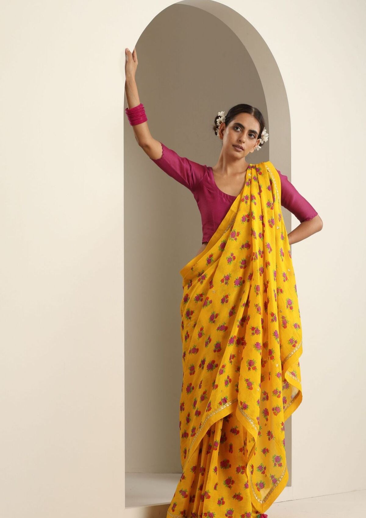 Rampur Yellow Chintz Saree