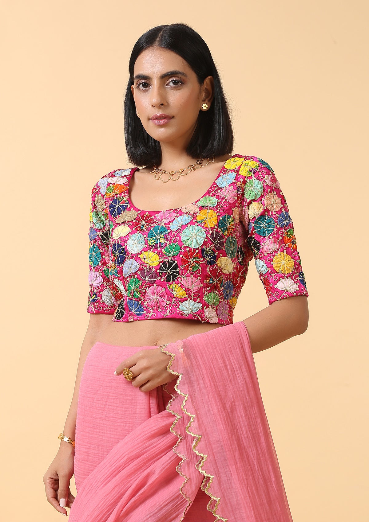 Raspberry Mashru Blouse