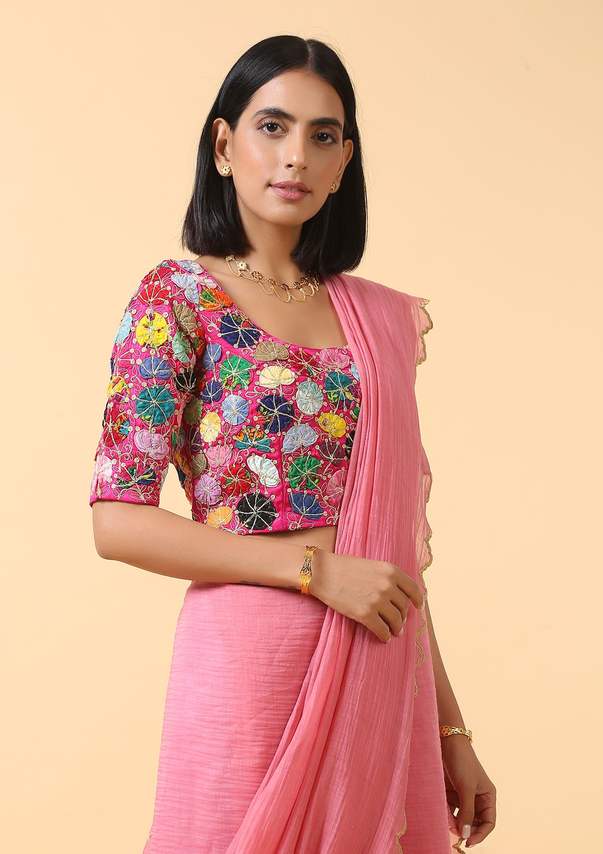 Raspberry Mashru Blouse