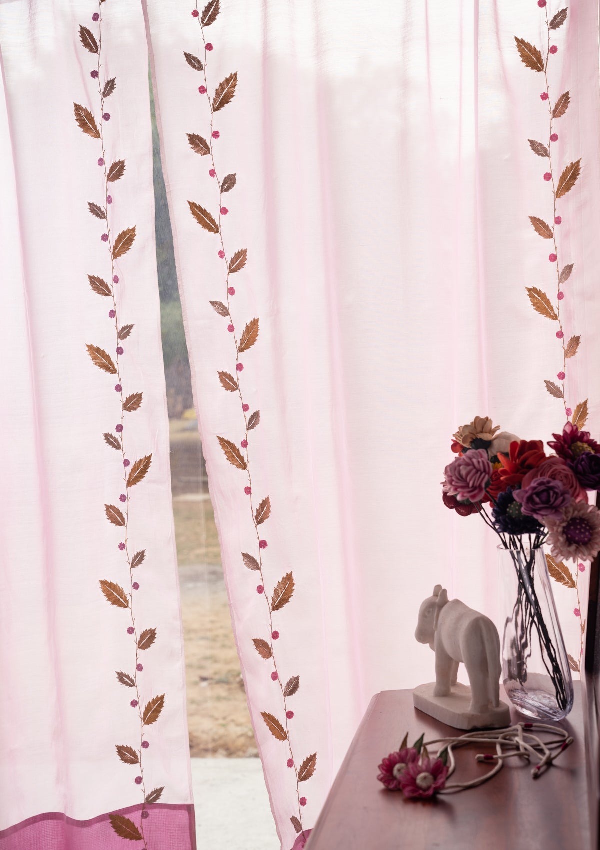 Rose Dusk Chanderi Sheer Curtain