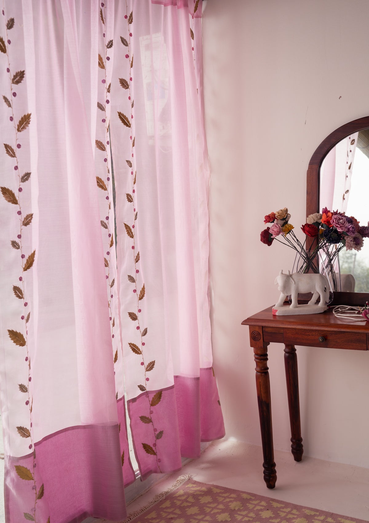 Rose Dusk Chanderi Sheer Curtain