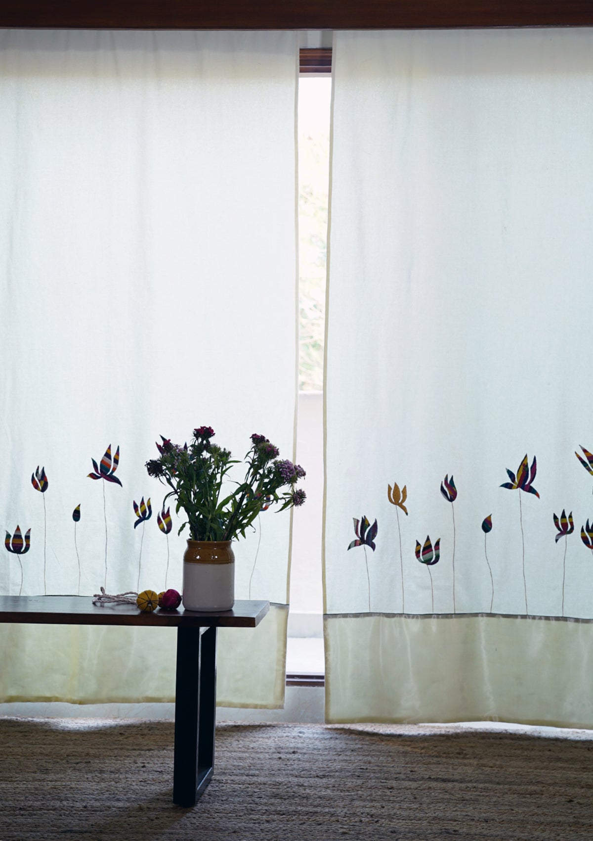 Sacred Lotus Creme Canvas Curtain