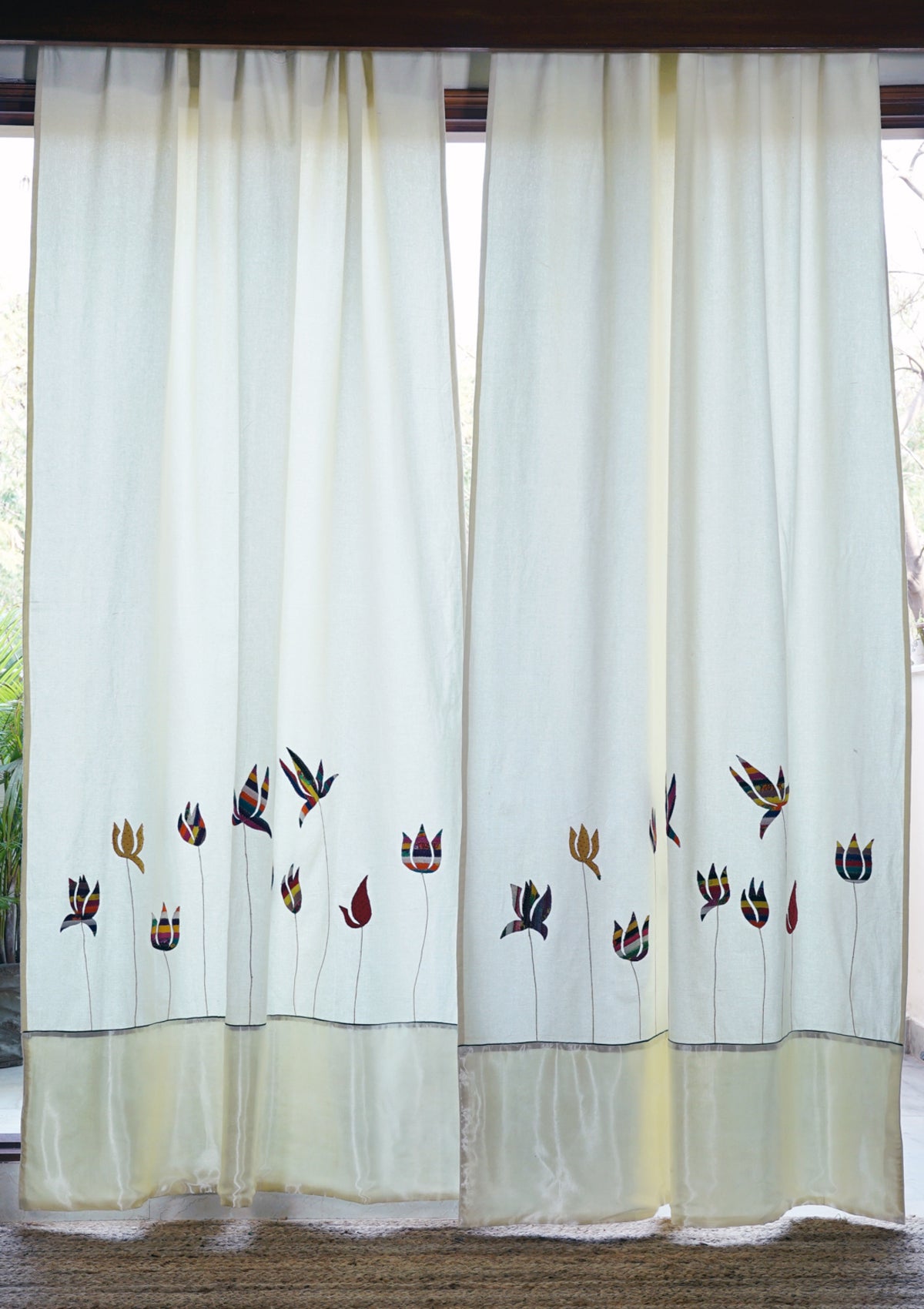 Sacred Lotus Creme Canvas Curtain