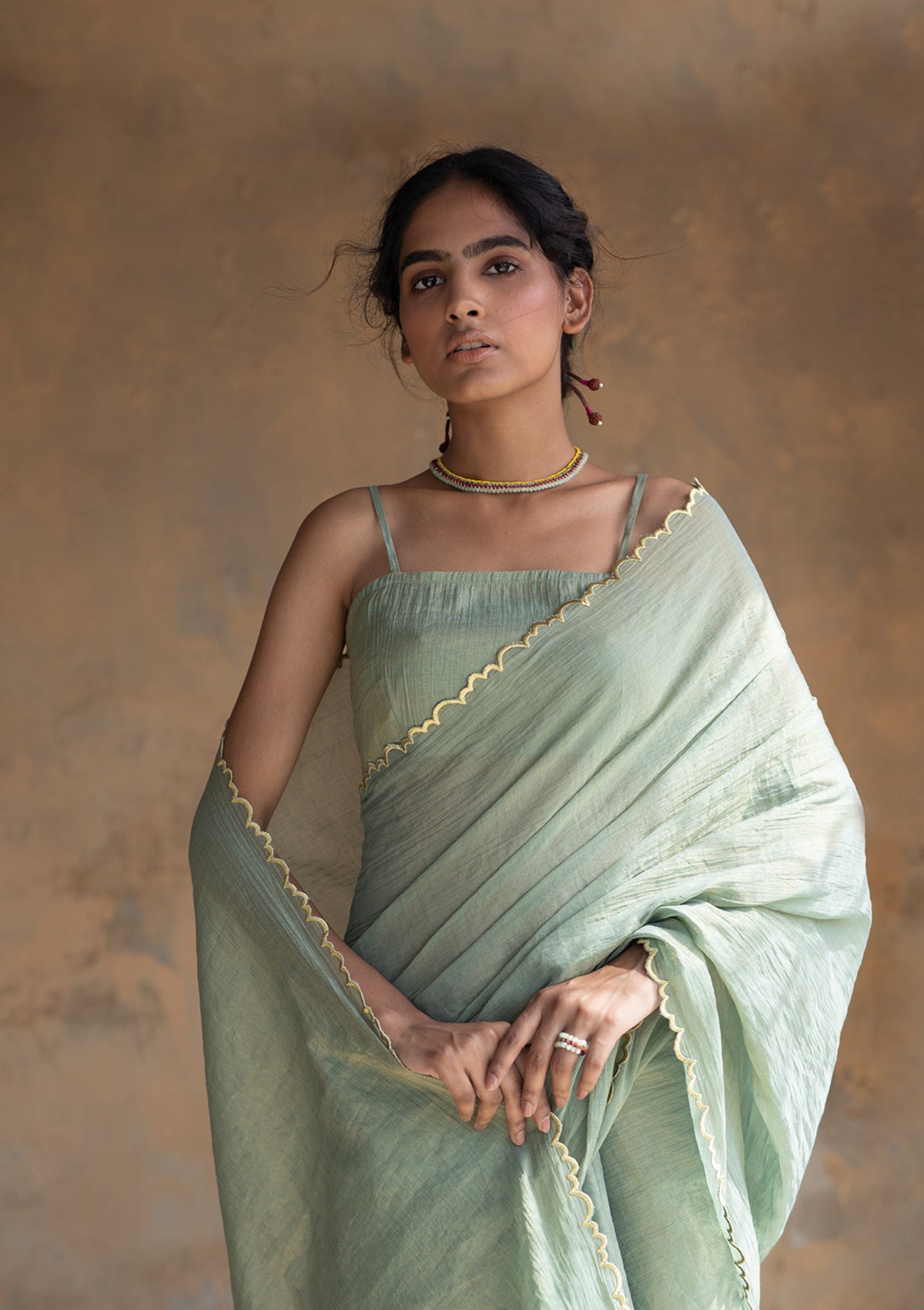 Sage Olive Tissue Chanderi Saree