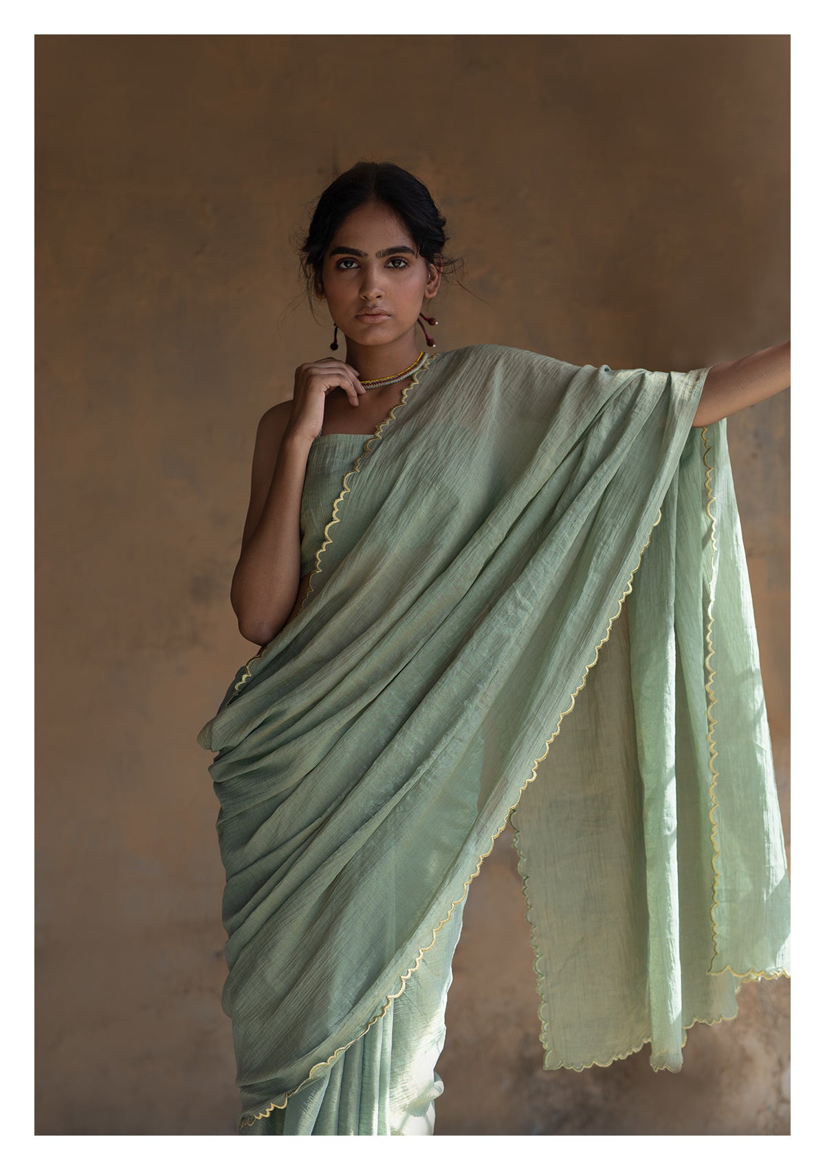 Sage Olive Tissue Chanderi Saree