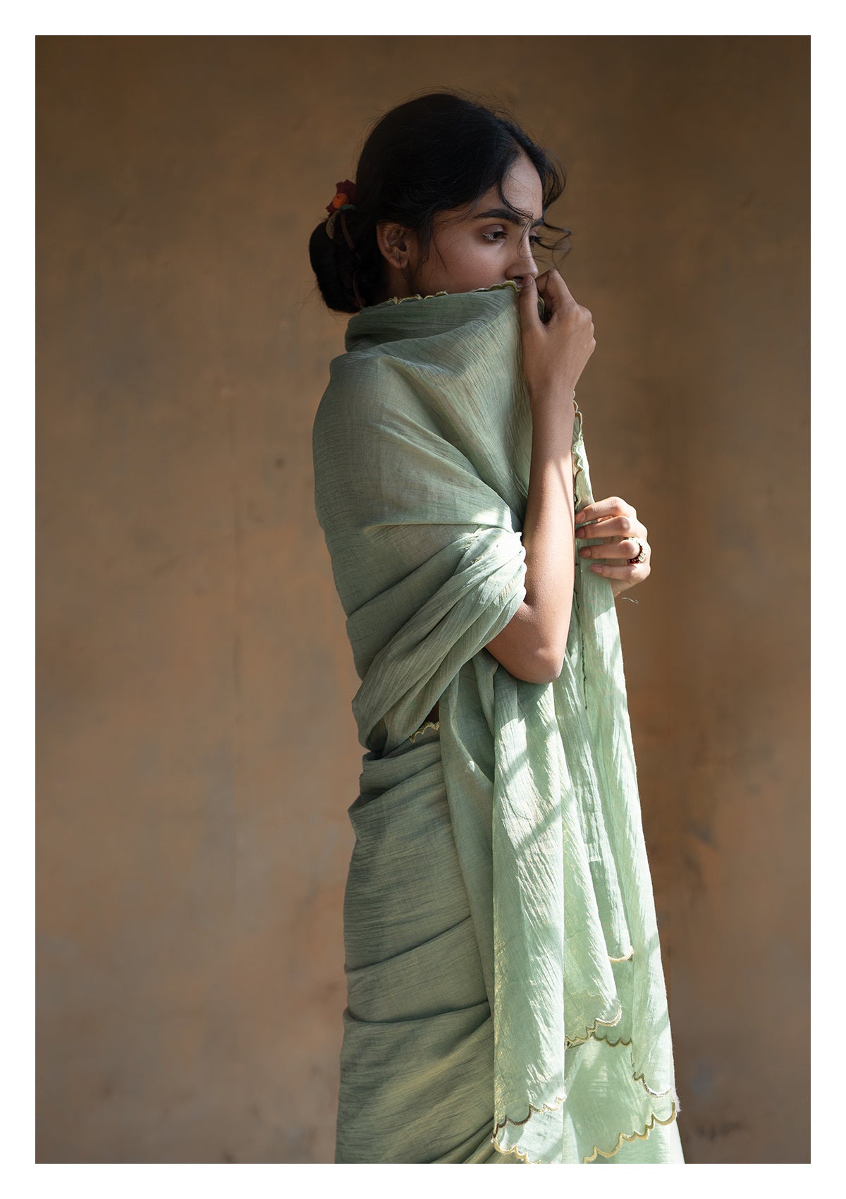 Sage Olive Tissue Chanderi Saree