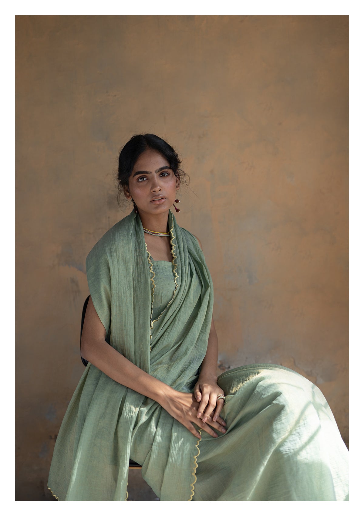 Sage Olive Tissue Chanderi Saree