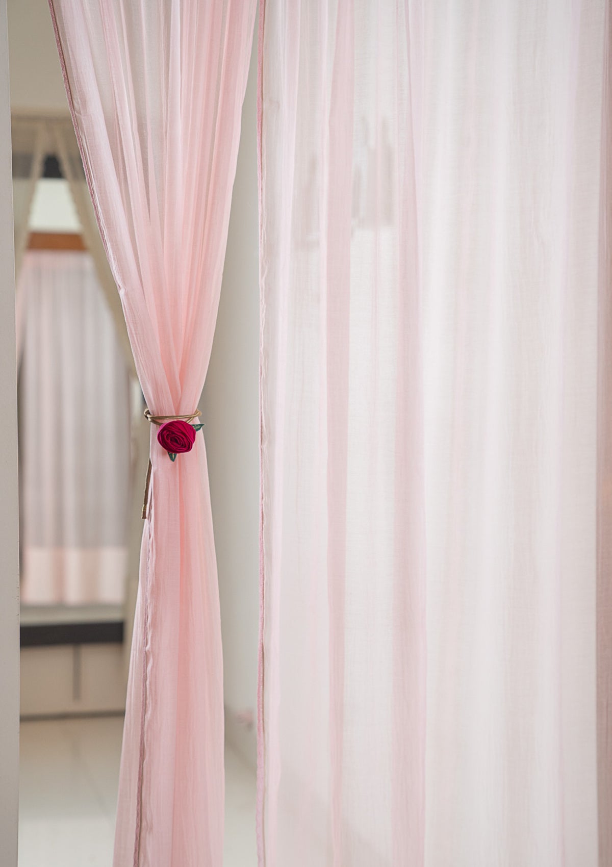 Sakura Pink Chanderi Sheer Curtain- Set of 2