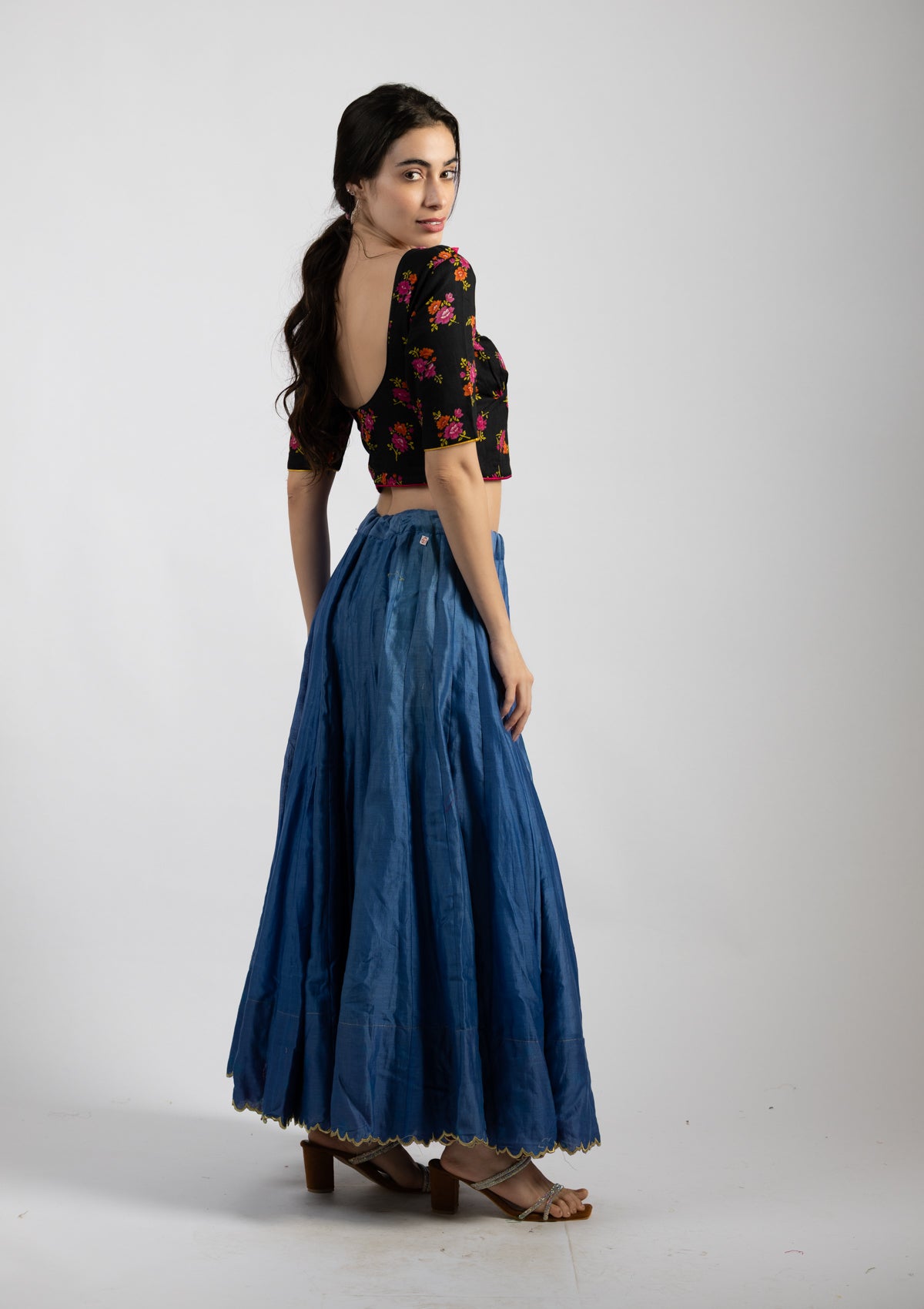 Printed Black Cotton Blouse - Size Extra Small