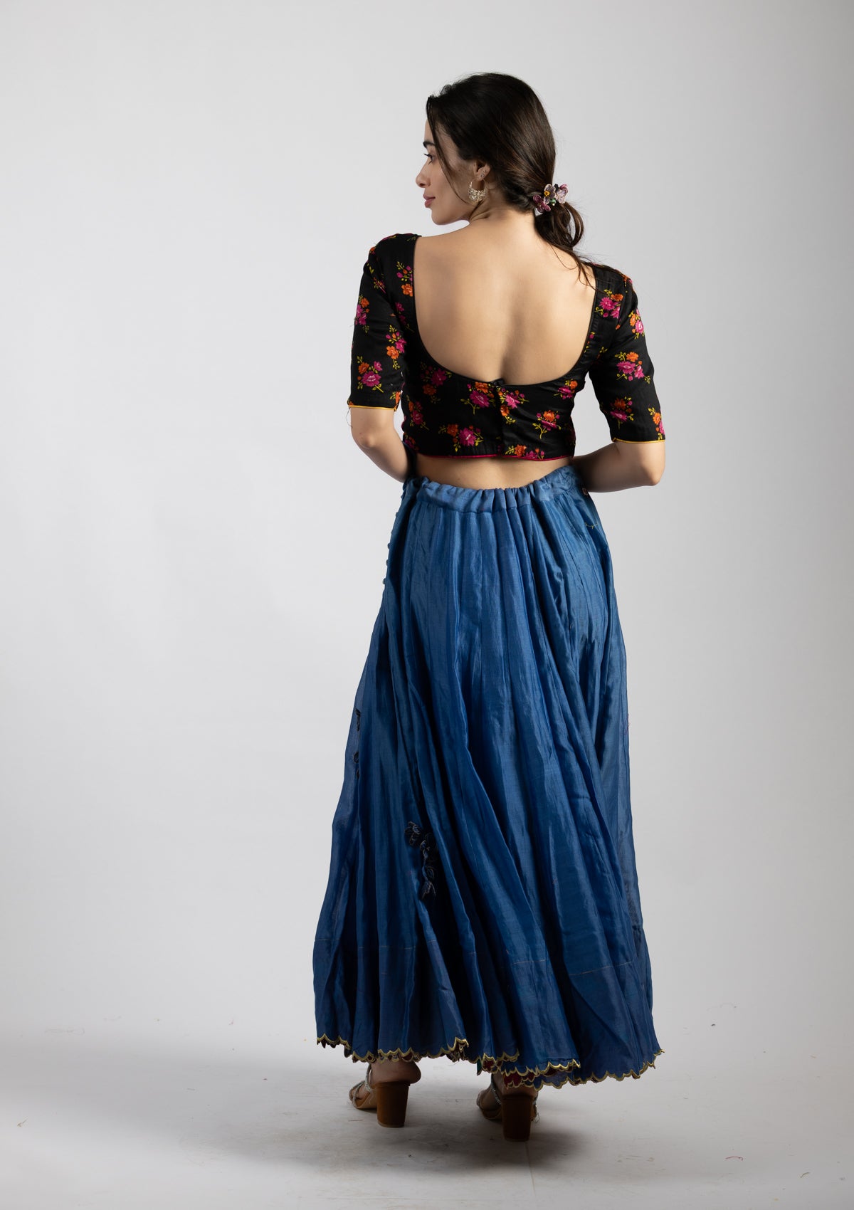 Printed Black Cotton Blouse - Size Extra Small