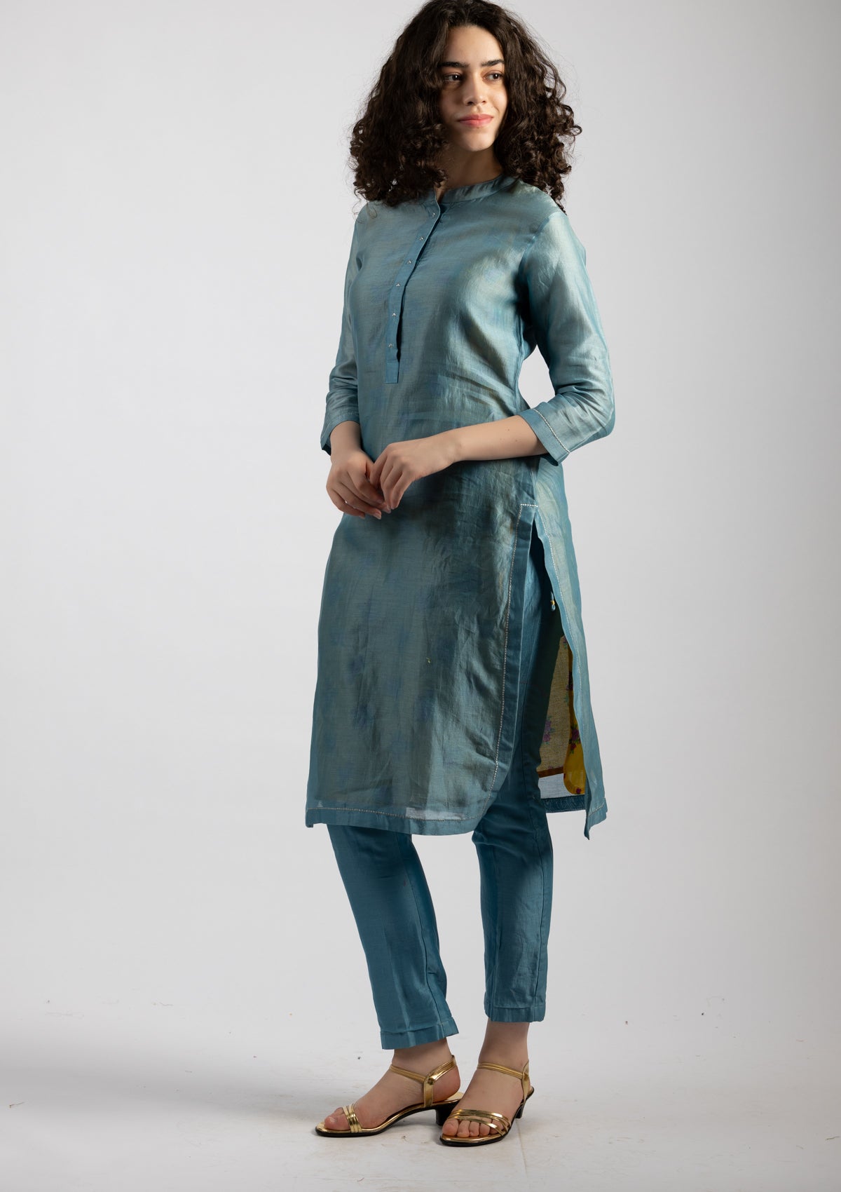 Sky Mist Chanderi Kurta Pant Set - Size Small