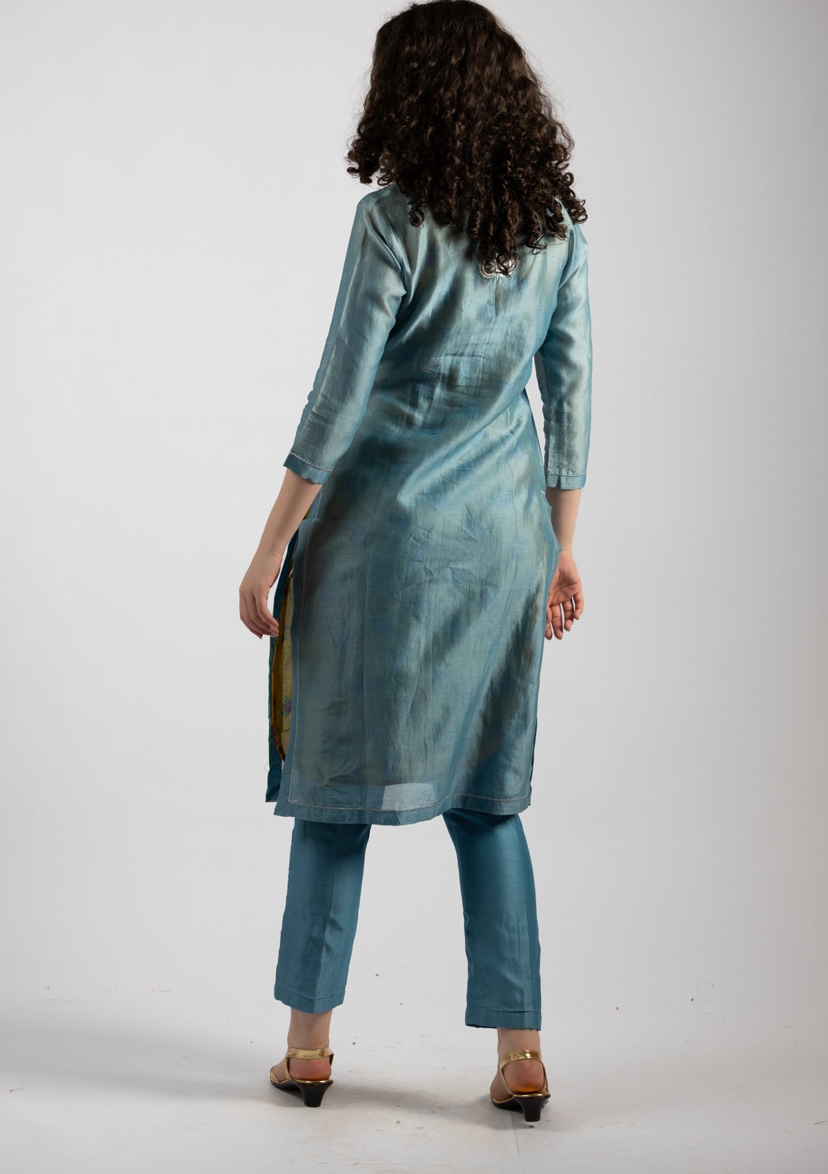 Sky Mist Chanderi Kurta Pant Set - Size Small