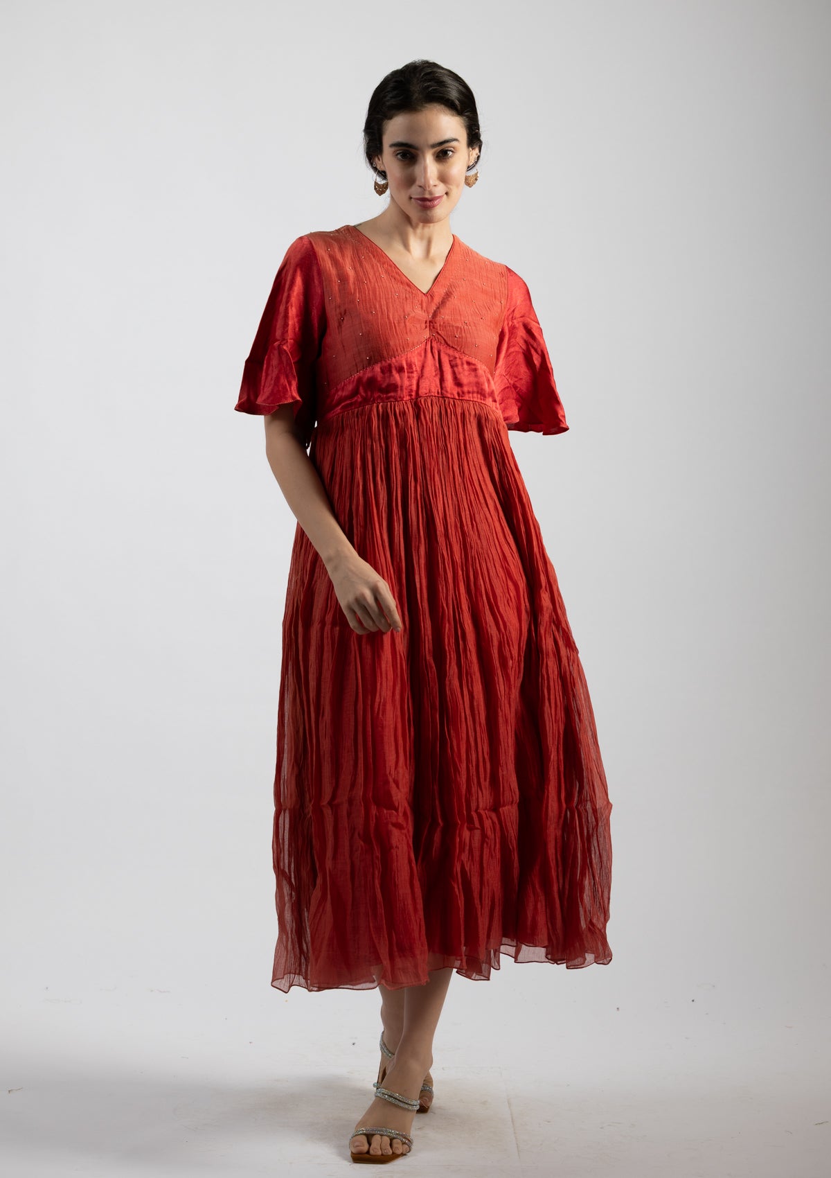 Rust Chanderi Dress - Size Large