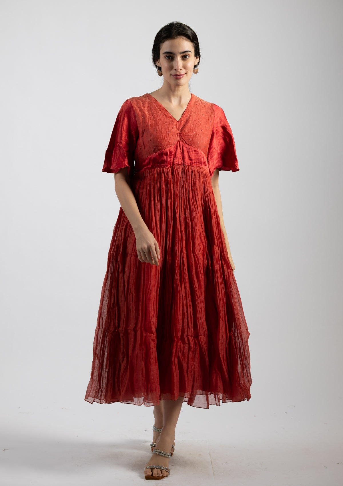 Rust Chanderi Dress - Size Large