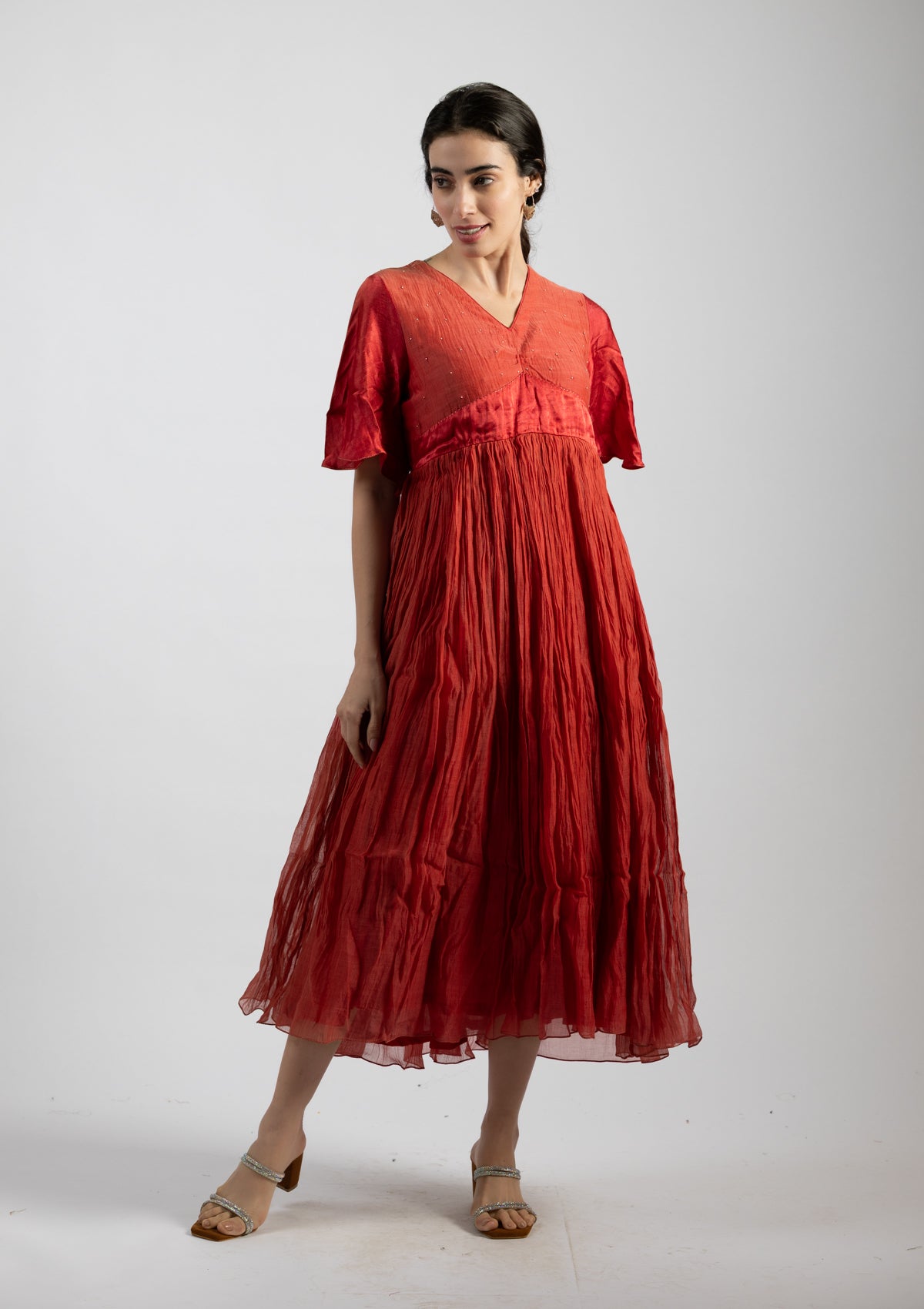 Rust Chanderi Dress - Size Large