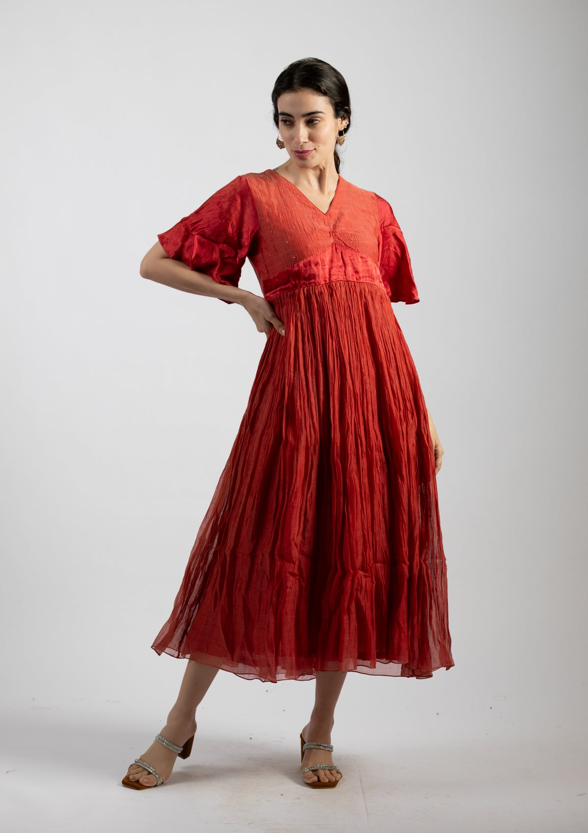 Rust Chanderi Dress - Size Large