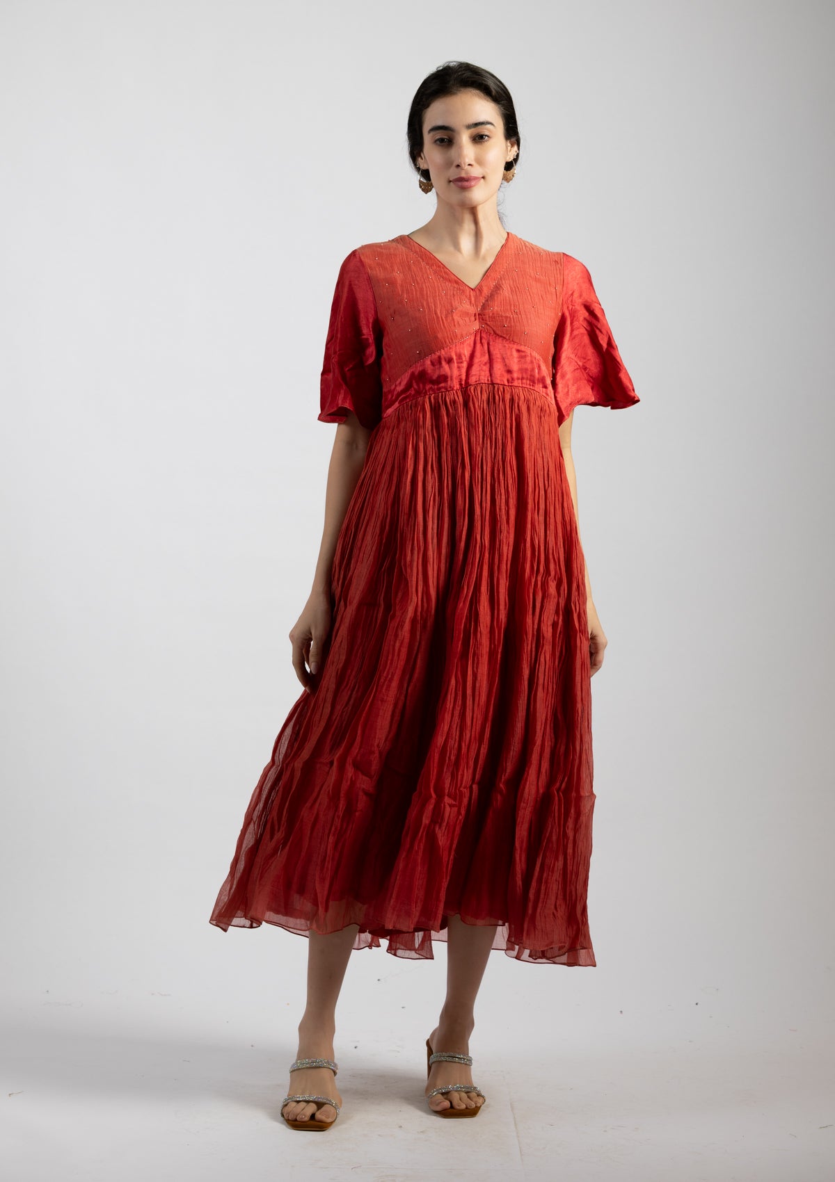 Rust Chanderi Dress - Size Large