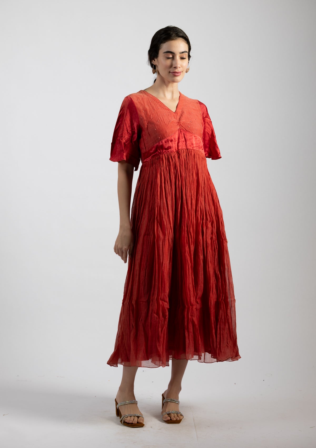 Rust Chanderi Dress - Size Large