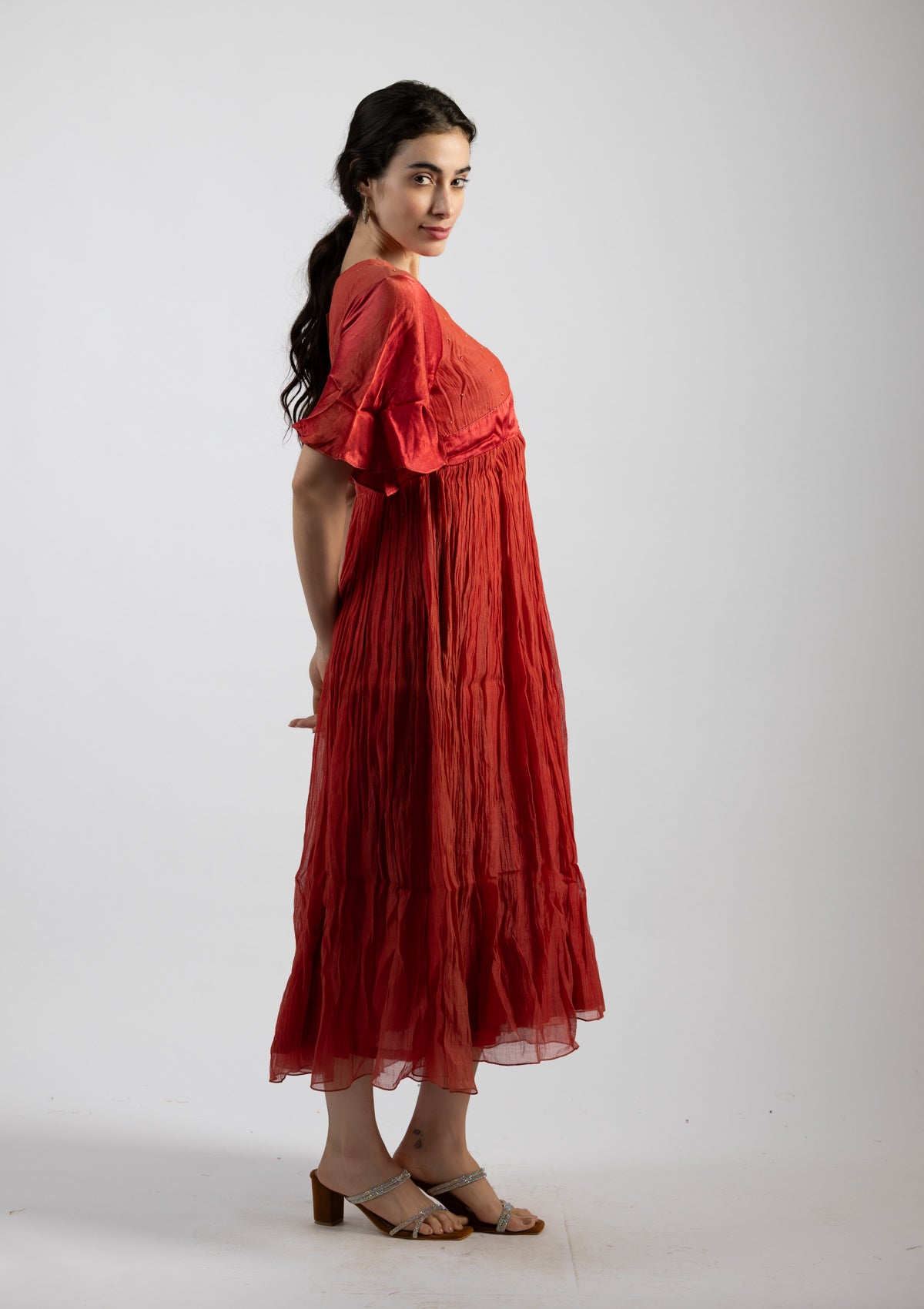 Rust Chanderi Dress - Size Large