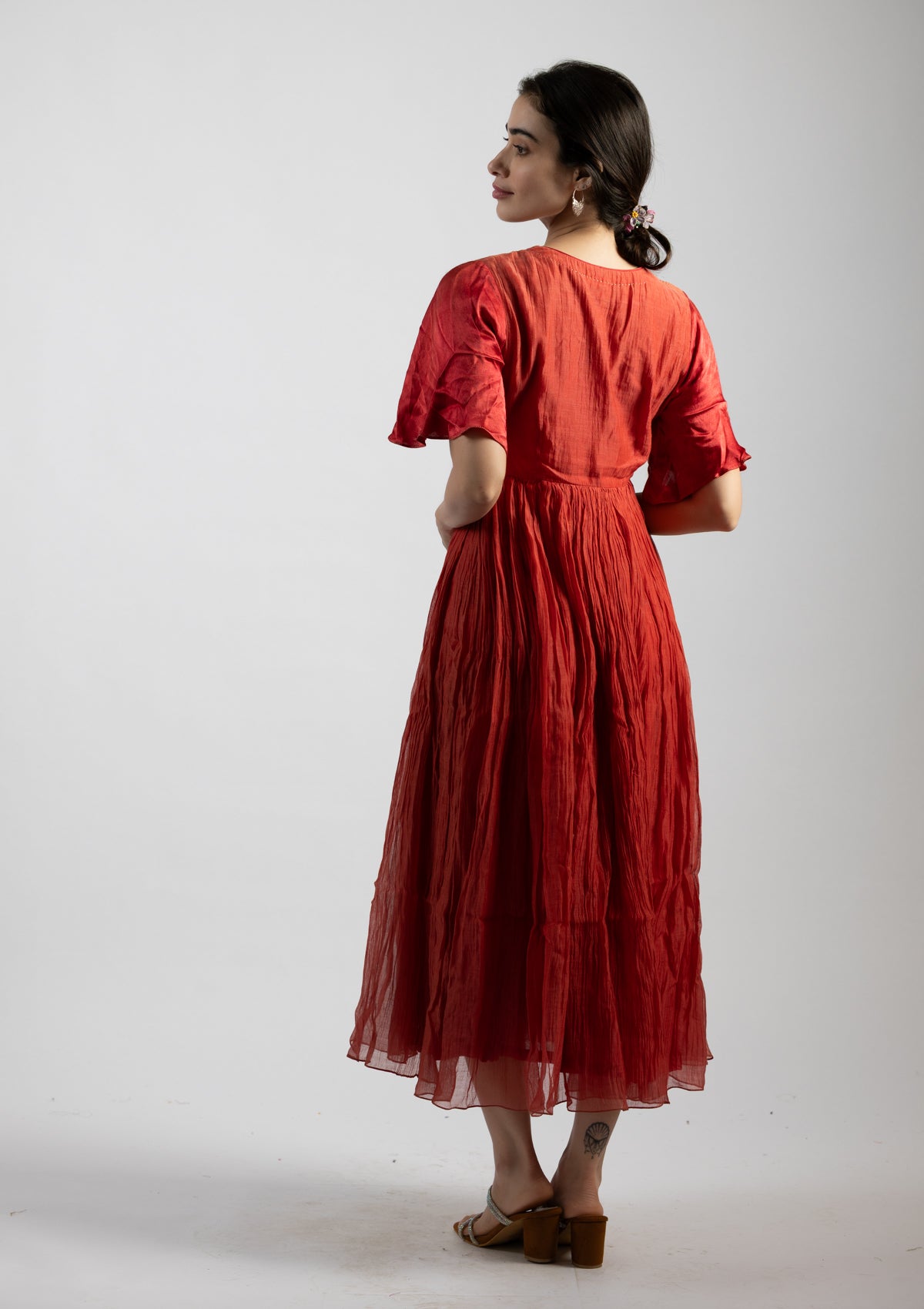 Rust Chanderi Dress - Size Large