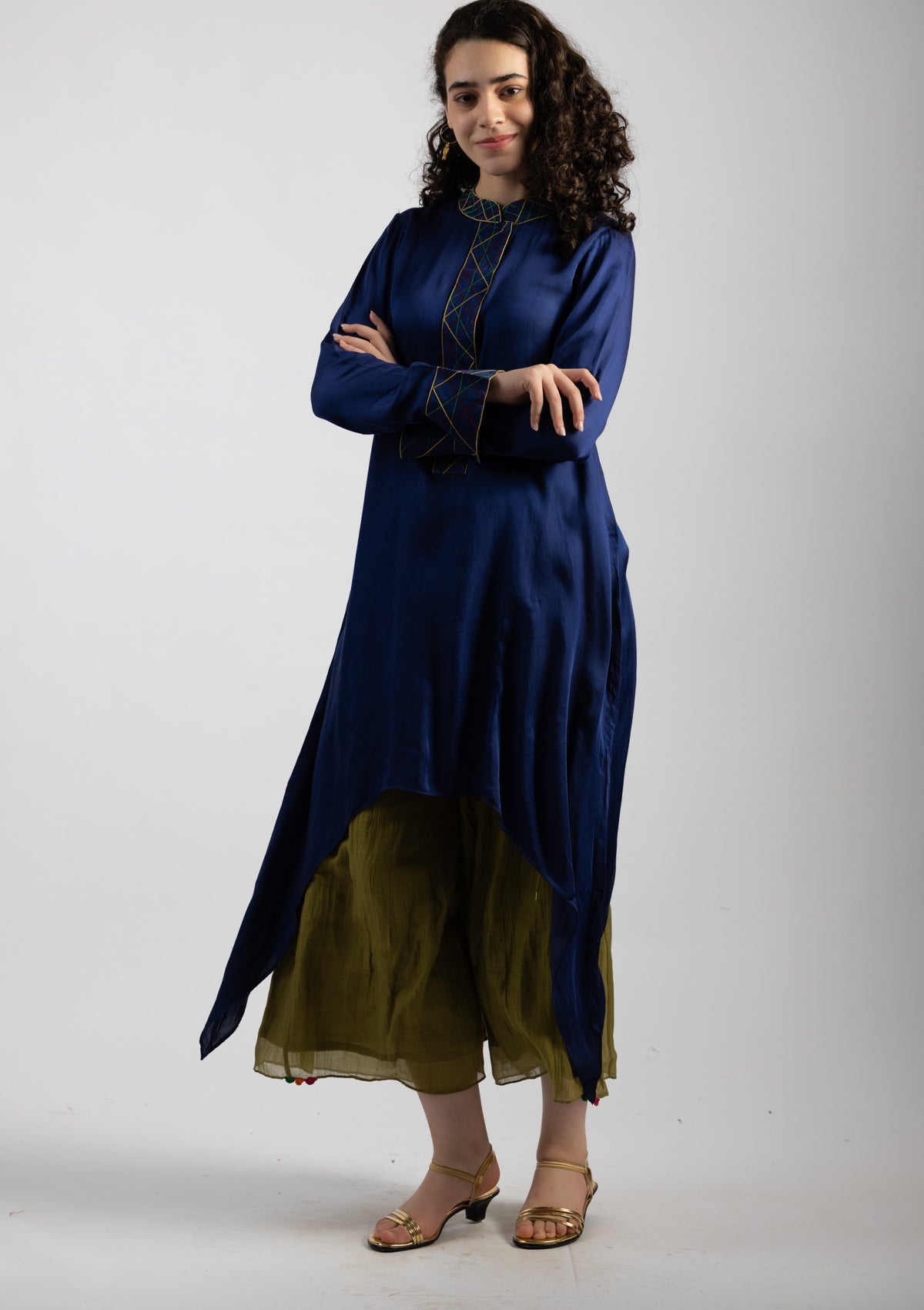 Blue Drape Chanderi Kurta - Size Small