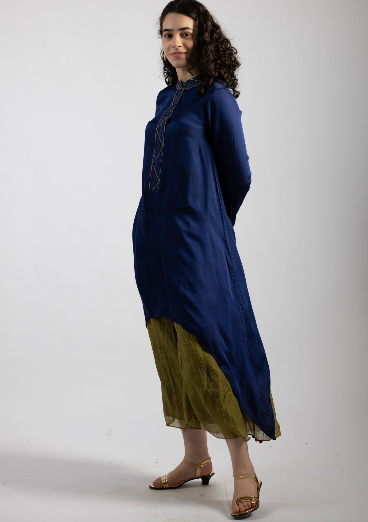 Blue Drape Chanderi Kurta - Size Small