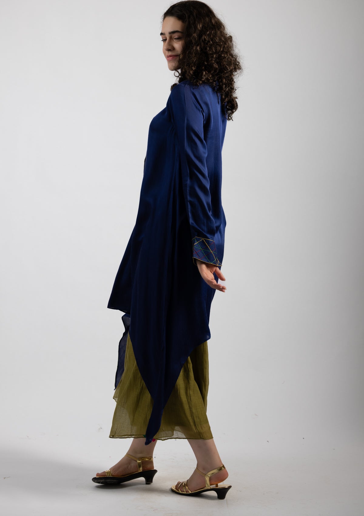 Blue Drape Chanderi Kurta - Size Small