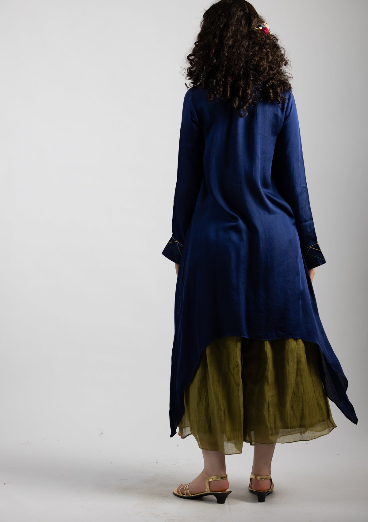 Blue Drape Chanderi Kurta - Size Small