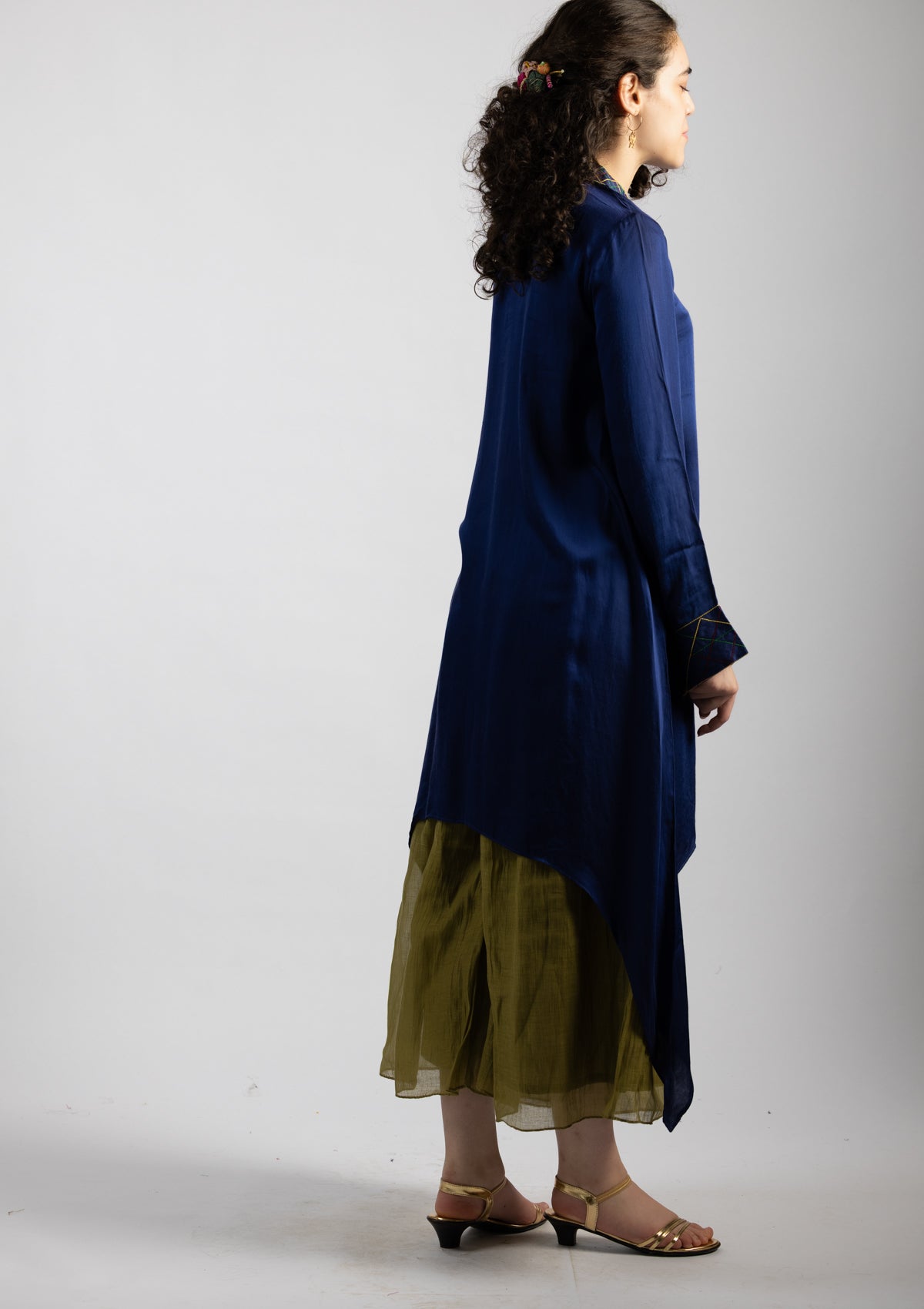 Blue Drape Chanderi Kurta - Size Small