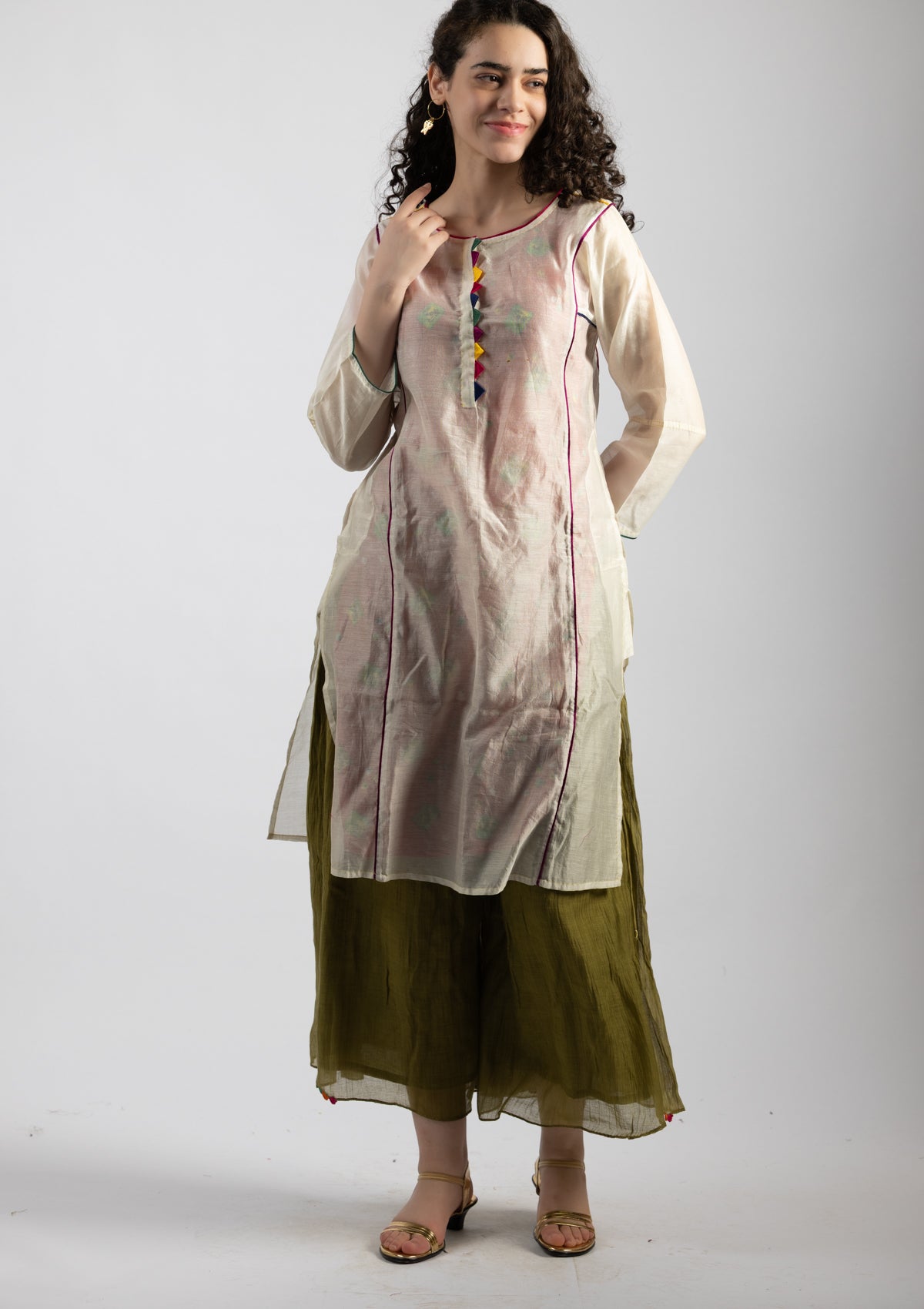 Misty White Chanderi Kurta - Size Small